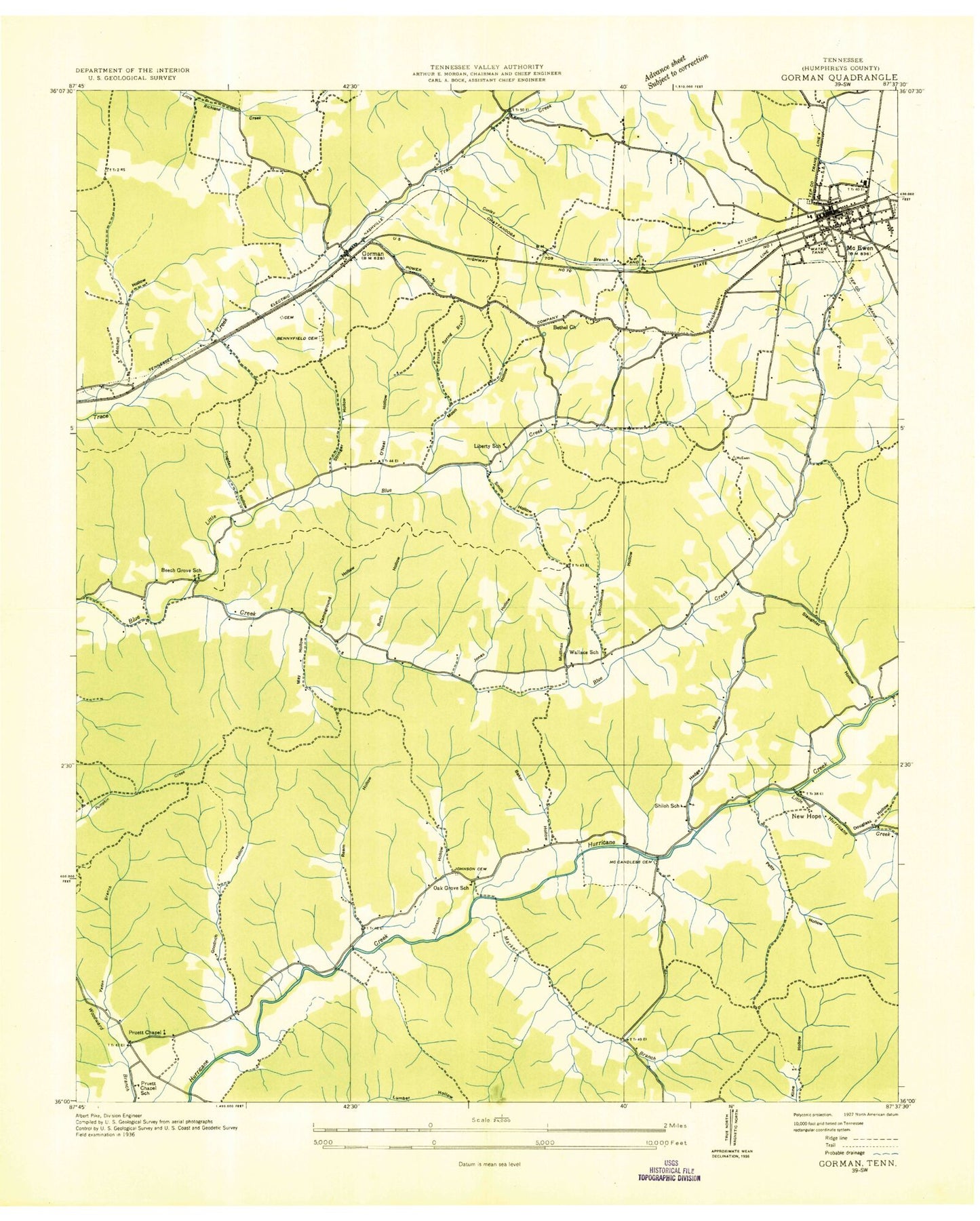 Classic USGS McEwen Tennessee 7.5'x7.5' Topo Map Image