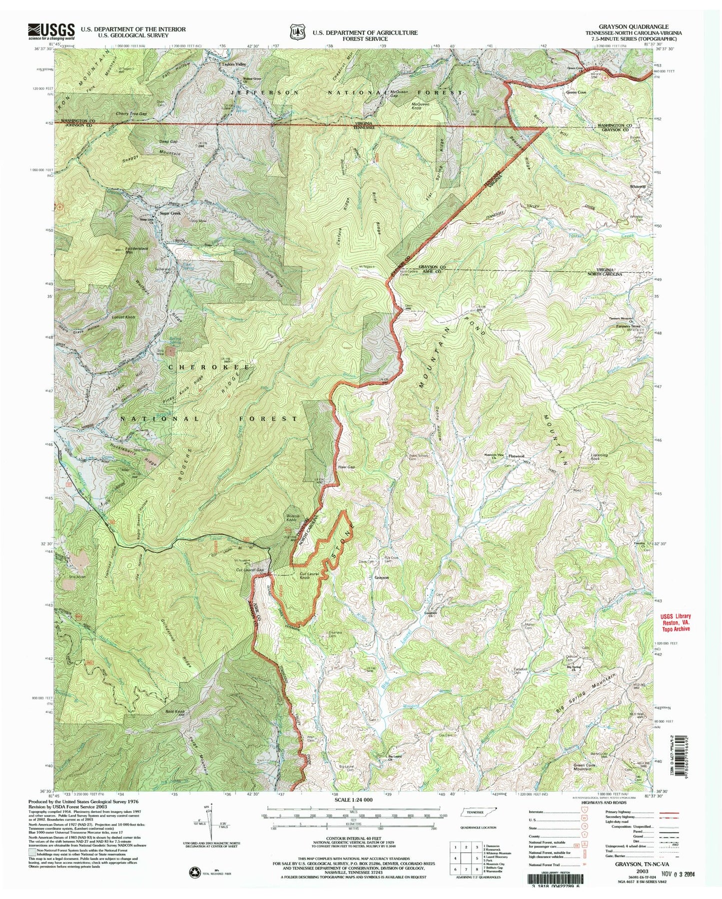 Classic USGS Grayson North Carolina 7.5'x7.5' Topo Map Image