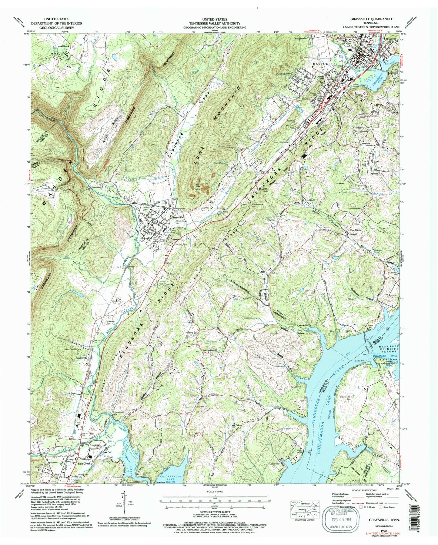 Classic USGS Graysville Tennessee 7.5'x7.5' Topo Map Image