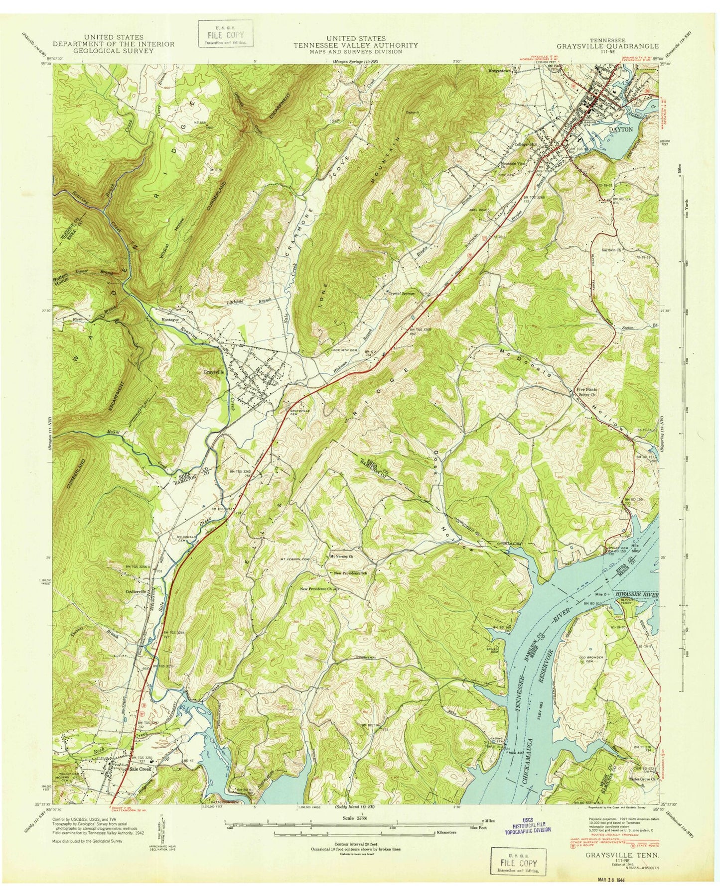 Classic USGS Graysville Tennessee 7.5'x7.5' Topo Map Image