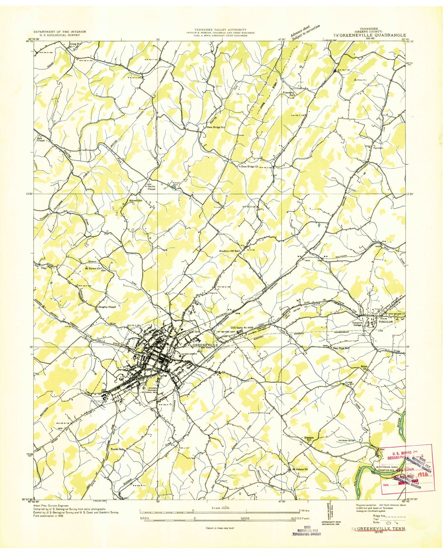 Classic USGS Greeneville Tennessee 7.5'x7.5' Topo Map Image