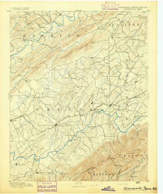 Historic 1892 Greenville Tennessee 30'x30' Topo Map Image
