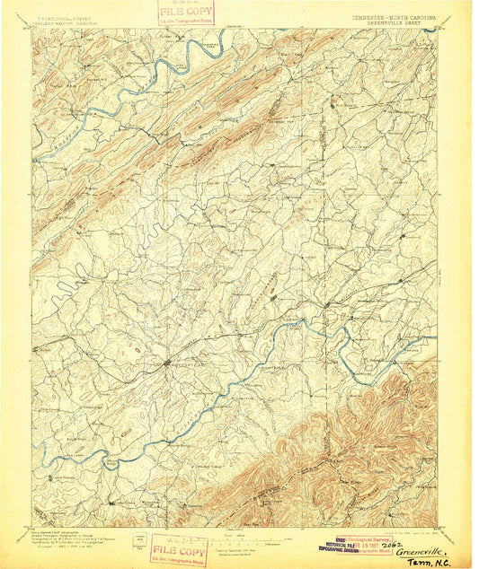 Historic 1896 Greenville Tennessee 30'x30' Topo Map Image