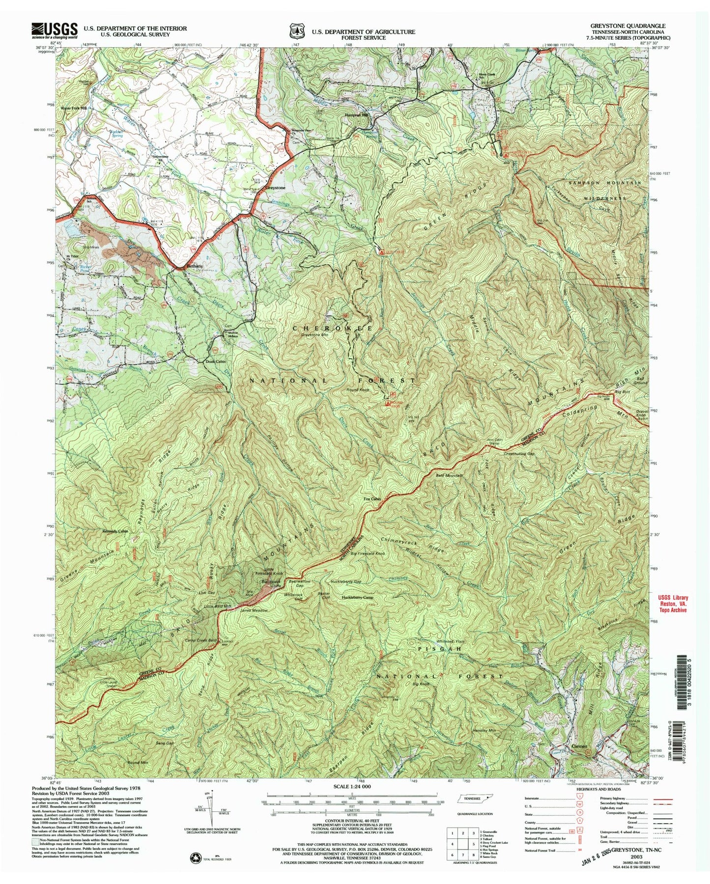 Classic USGS Greystone Tennessee 7.5'x7.5' Topo Map Image