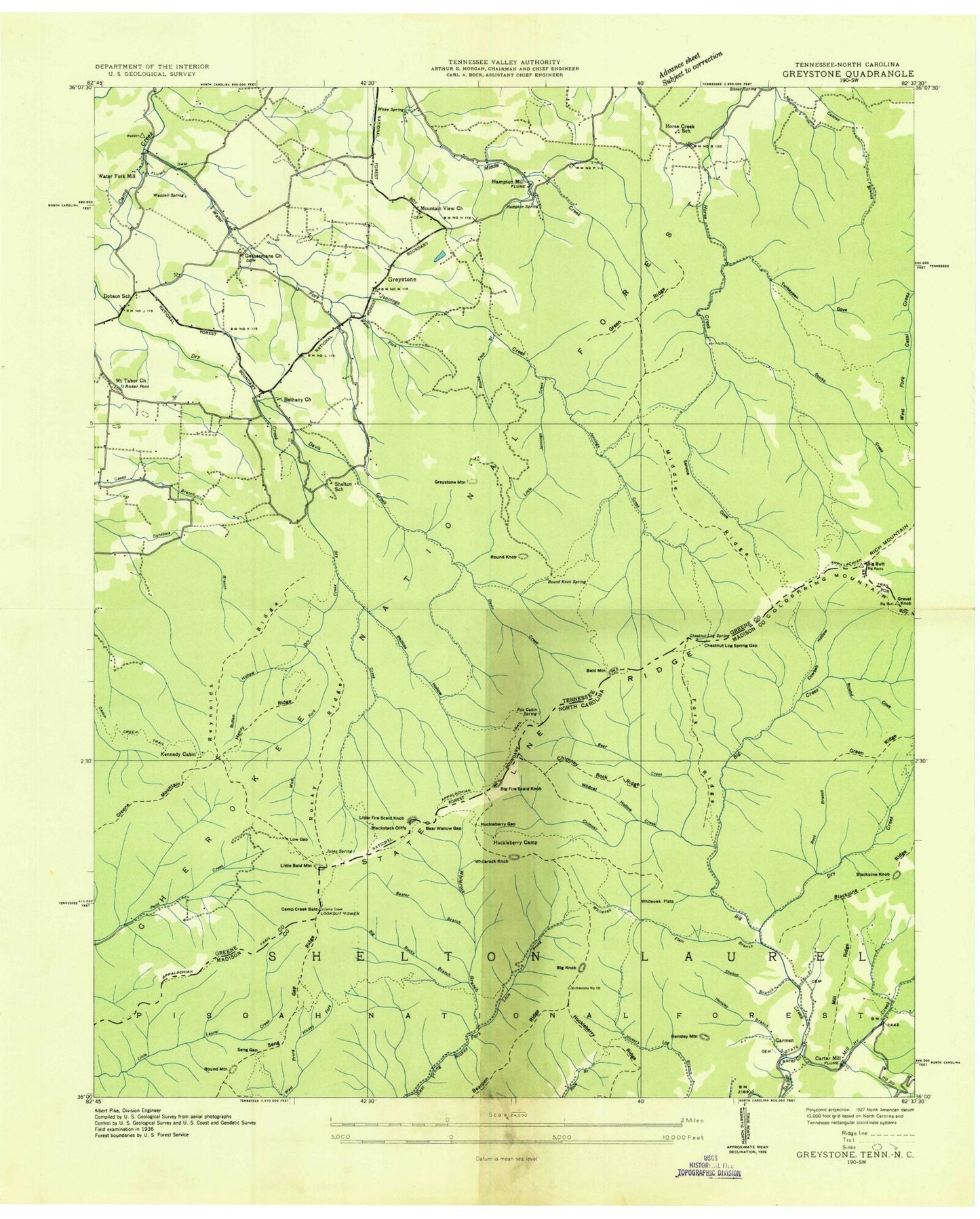 Classic USGS Greystone Tennessee 7.5'x7.5' Topo Map Image