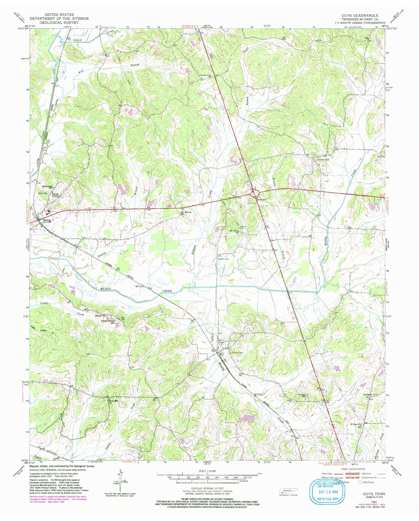 Classic USGS Guys Tennessee 7.5'x7.5' Topo Map Image