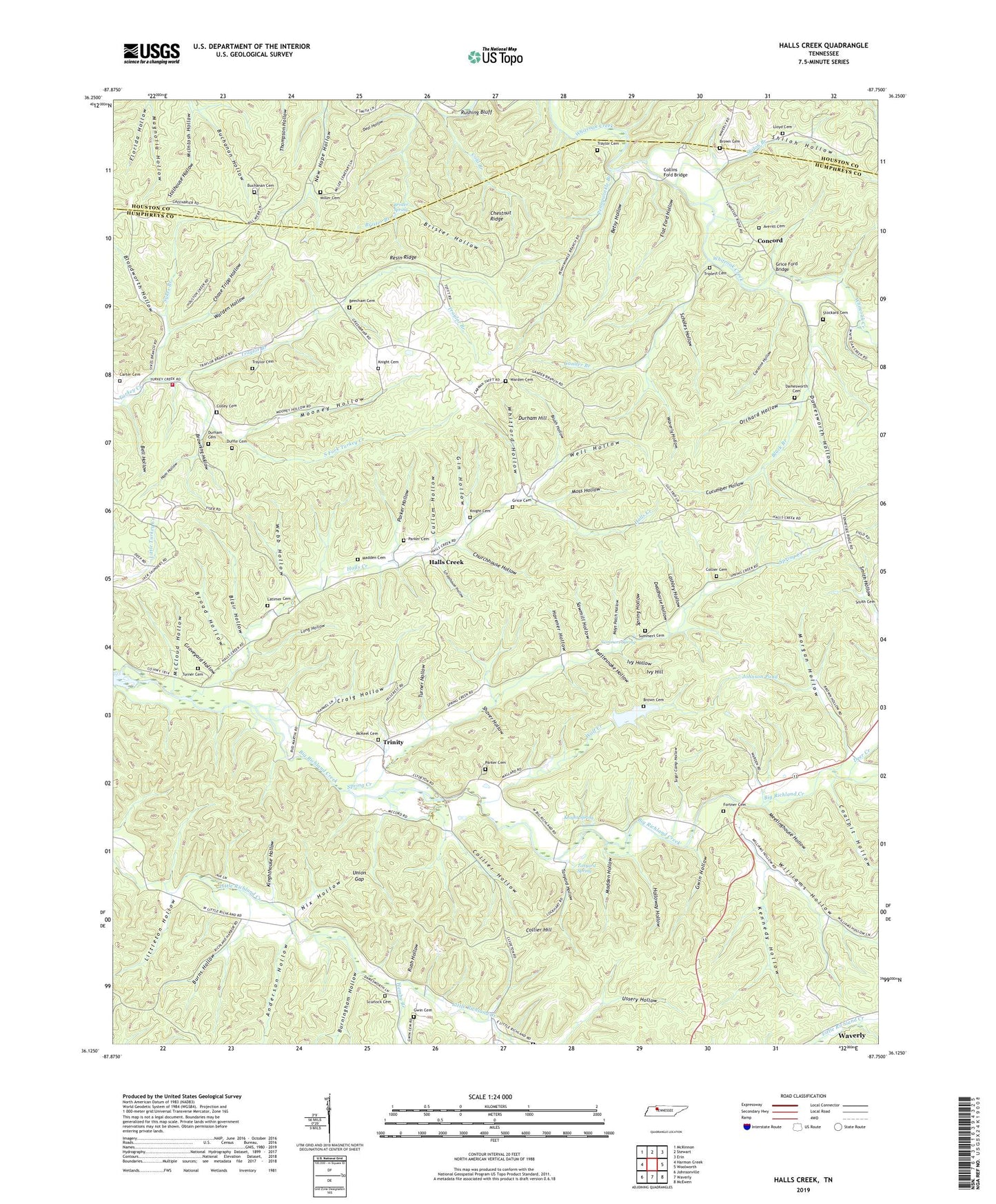 Halls Creek Tennessee US Topo Map Image