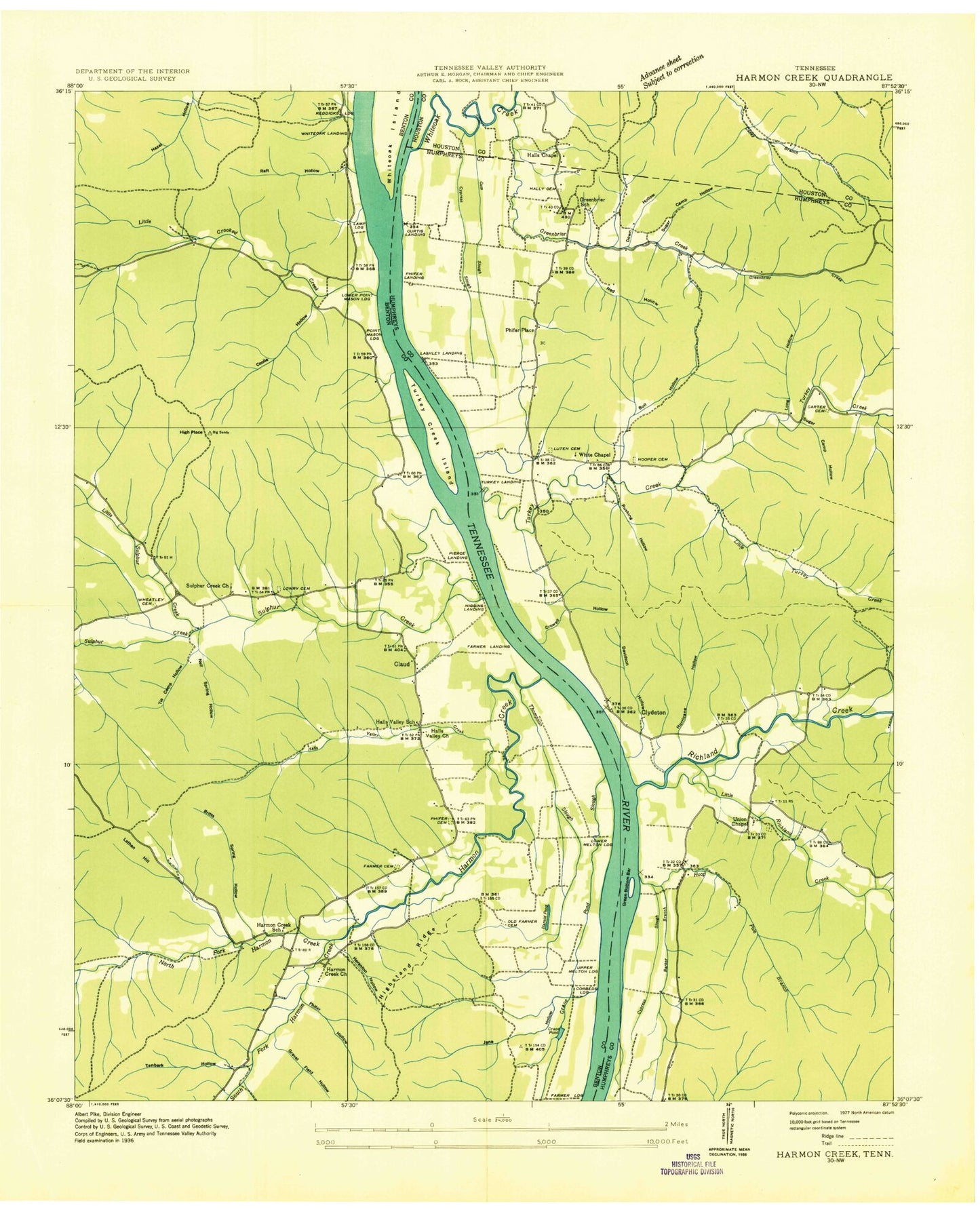 Classic USGS Harmon Creek Tennessee 7.5'x7.5' Topo Map Image