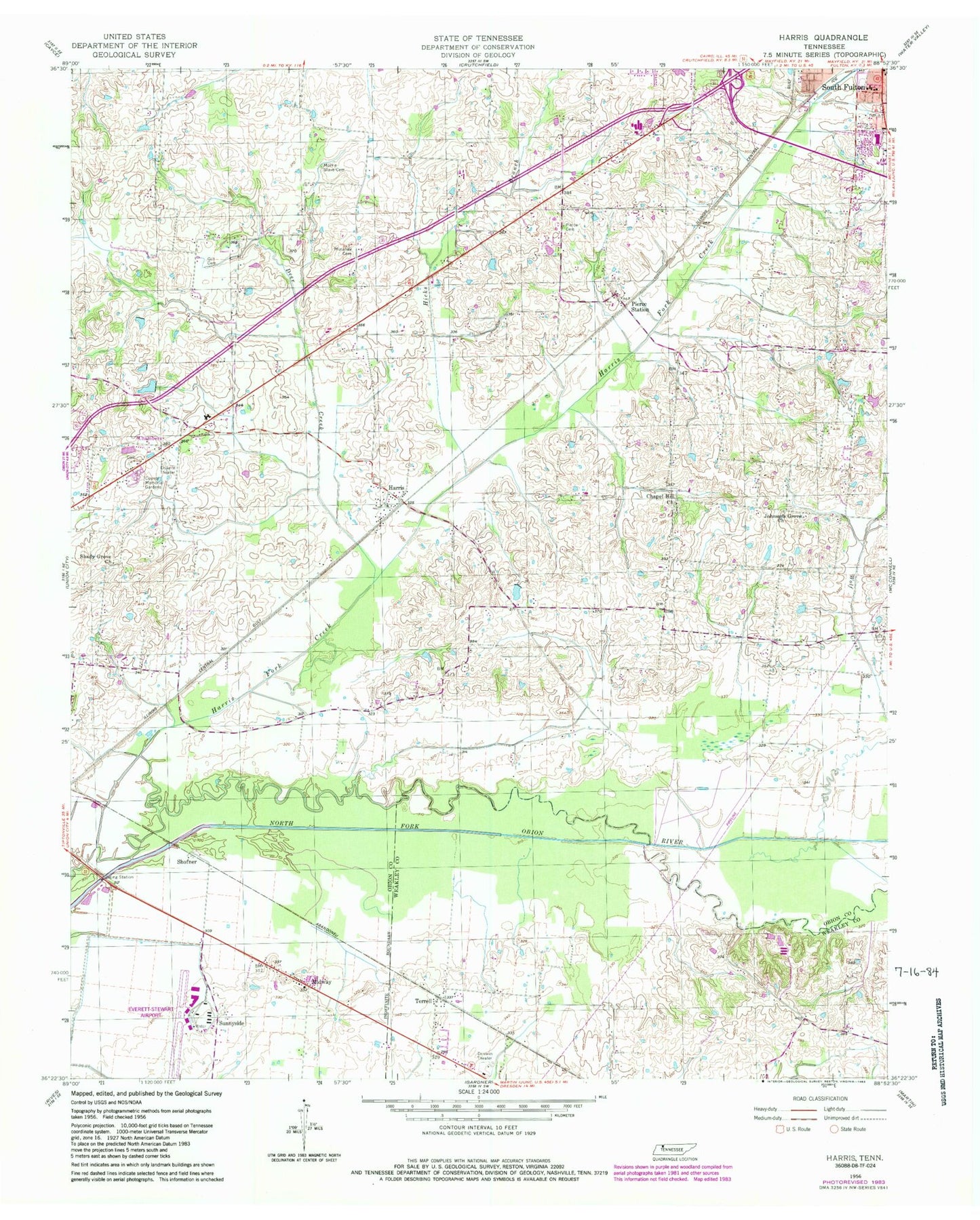 Classic USGS Harris Tennessee 7.5'x7.5' Topo Map Image