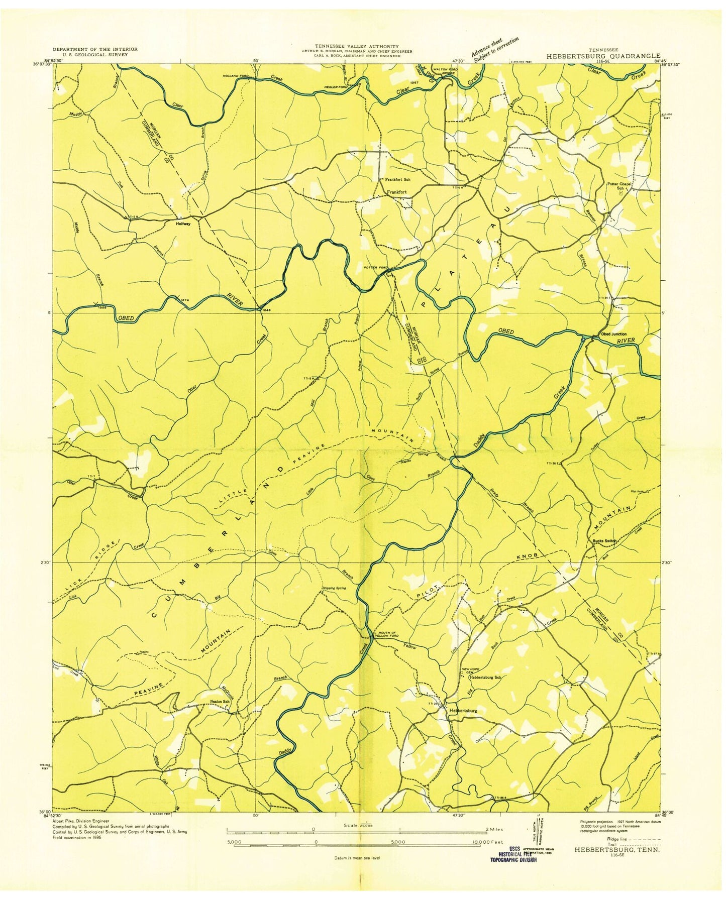 Classic USGS Hebbertsburg Tennessee 7.5'x7.5' Topo Map Image