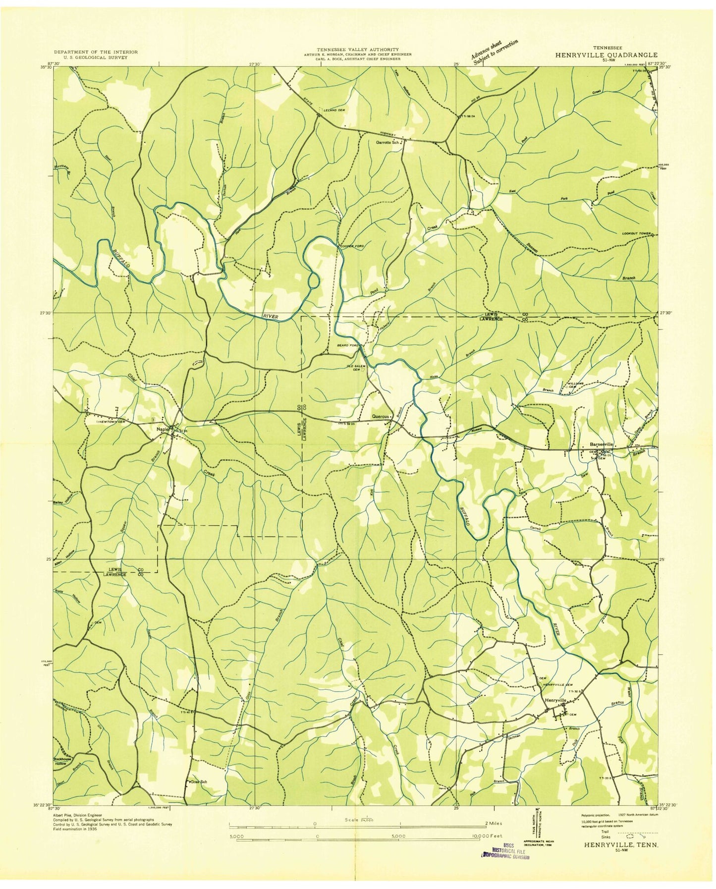 Classic USGS Henryville Tennessee 7.5'x7.5' Topo Map Image