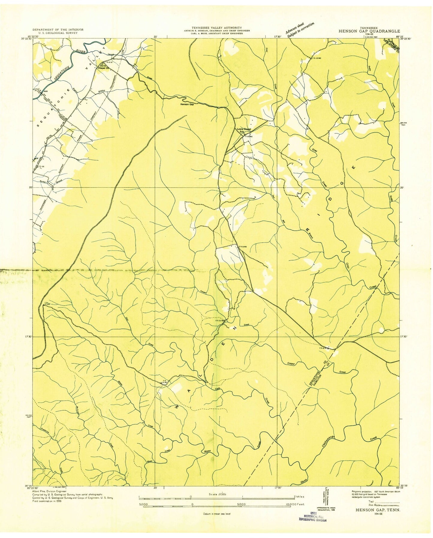 Classic USGS Henson Gap Tennessee 7.5'x7.5' Topo Map Image