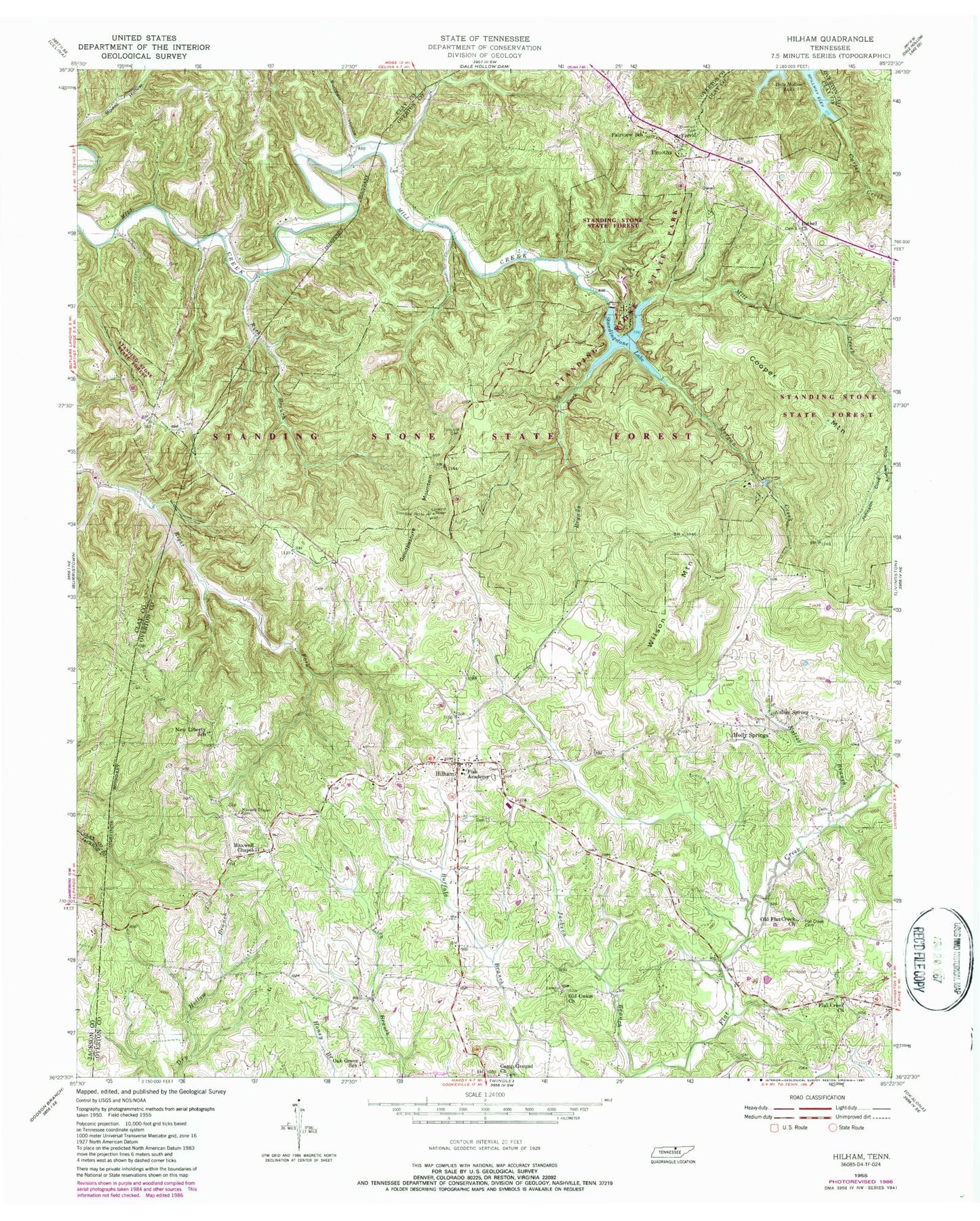 Classic USGS Hilham Tennessee 7.5'x7.5' Topo Map Image
