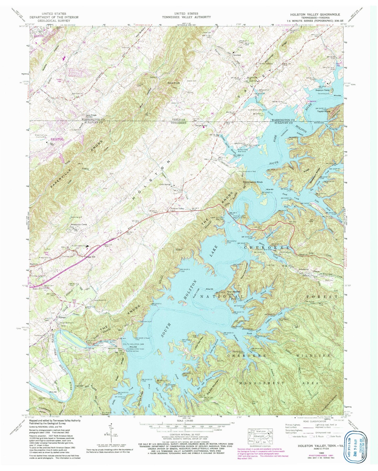 Classic USGS Holston Valley Tennessee 7.5'x7.5' Topo Map Image