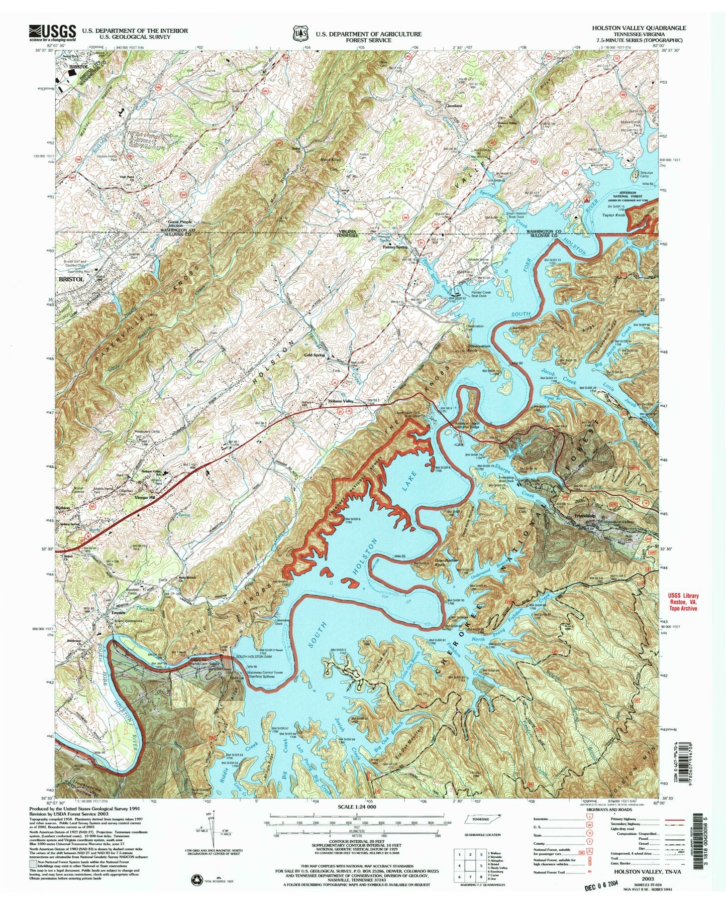 Classic USGS Holston Valley Tennessee 7.5'x7.5' Topo Map Image