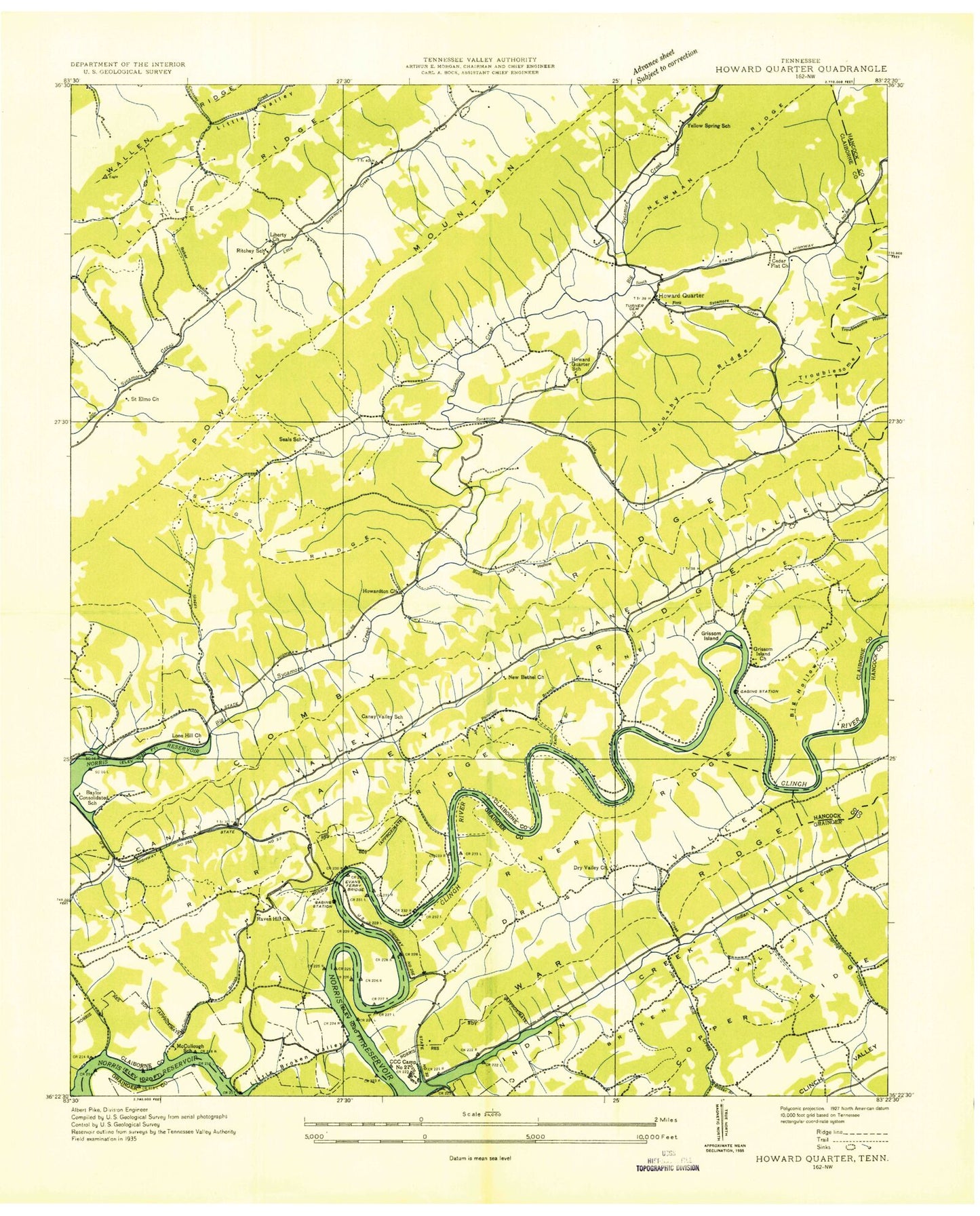 Classic USGS Howard Quarter Tennessee 7.5'x7.5' Topo Map Image