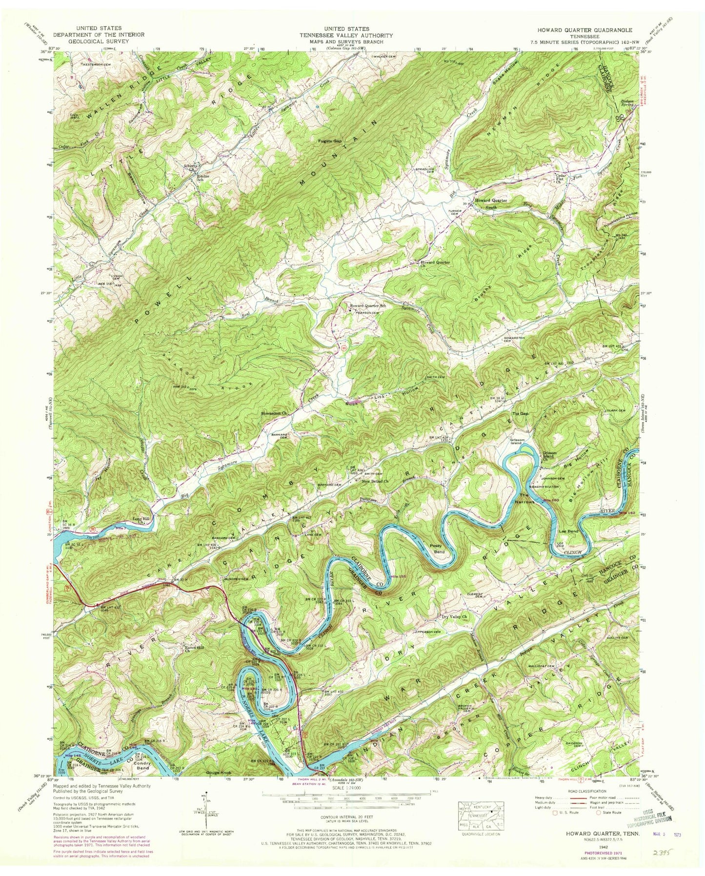 Classic USGS Howard Quarter Tennessee 7.5'x7.5' Topo Map Image