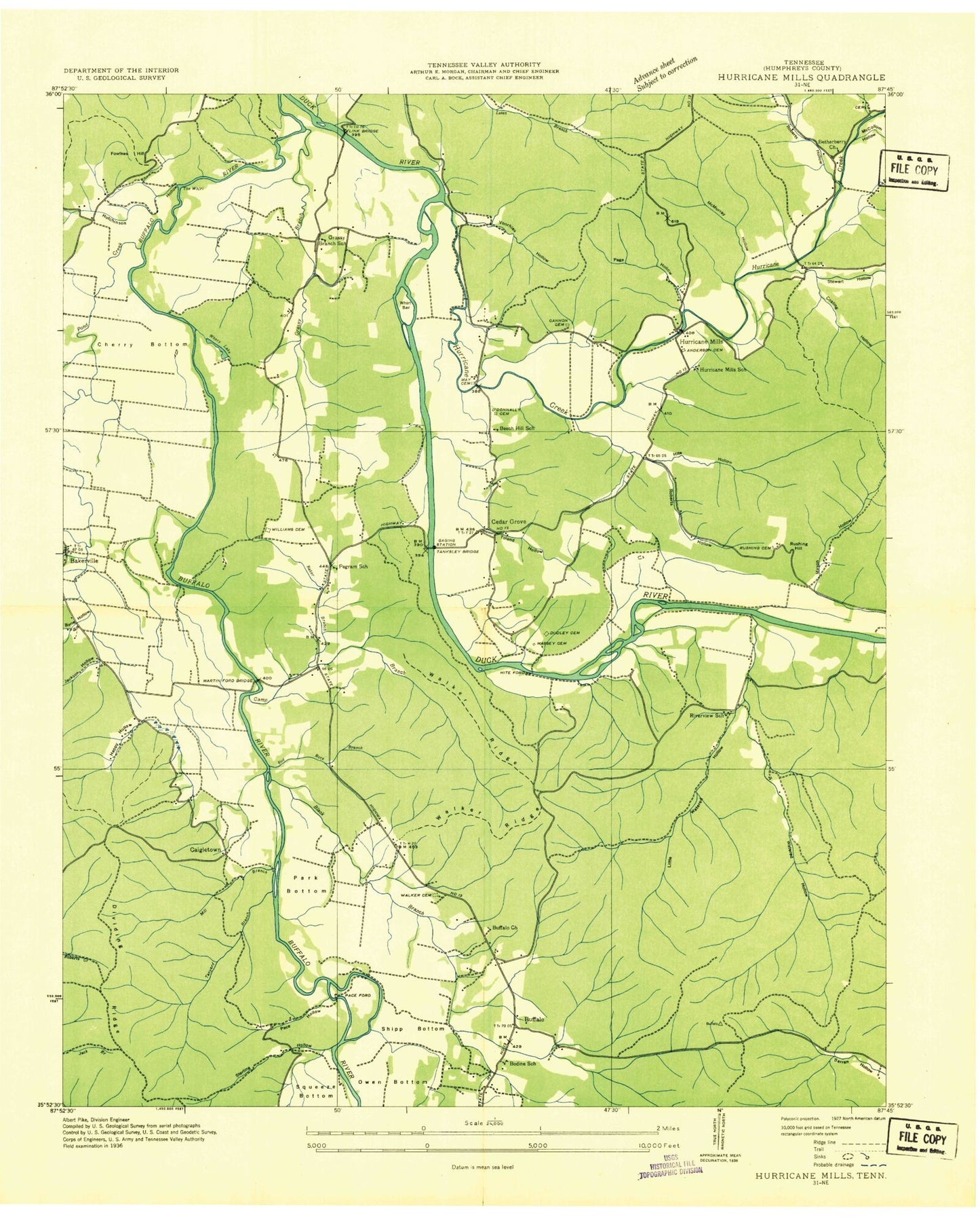 Classic USGS Hurricane Mills Tennessee 7.5'x7.5' Topo Map Image