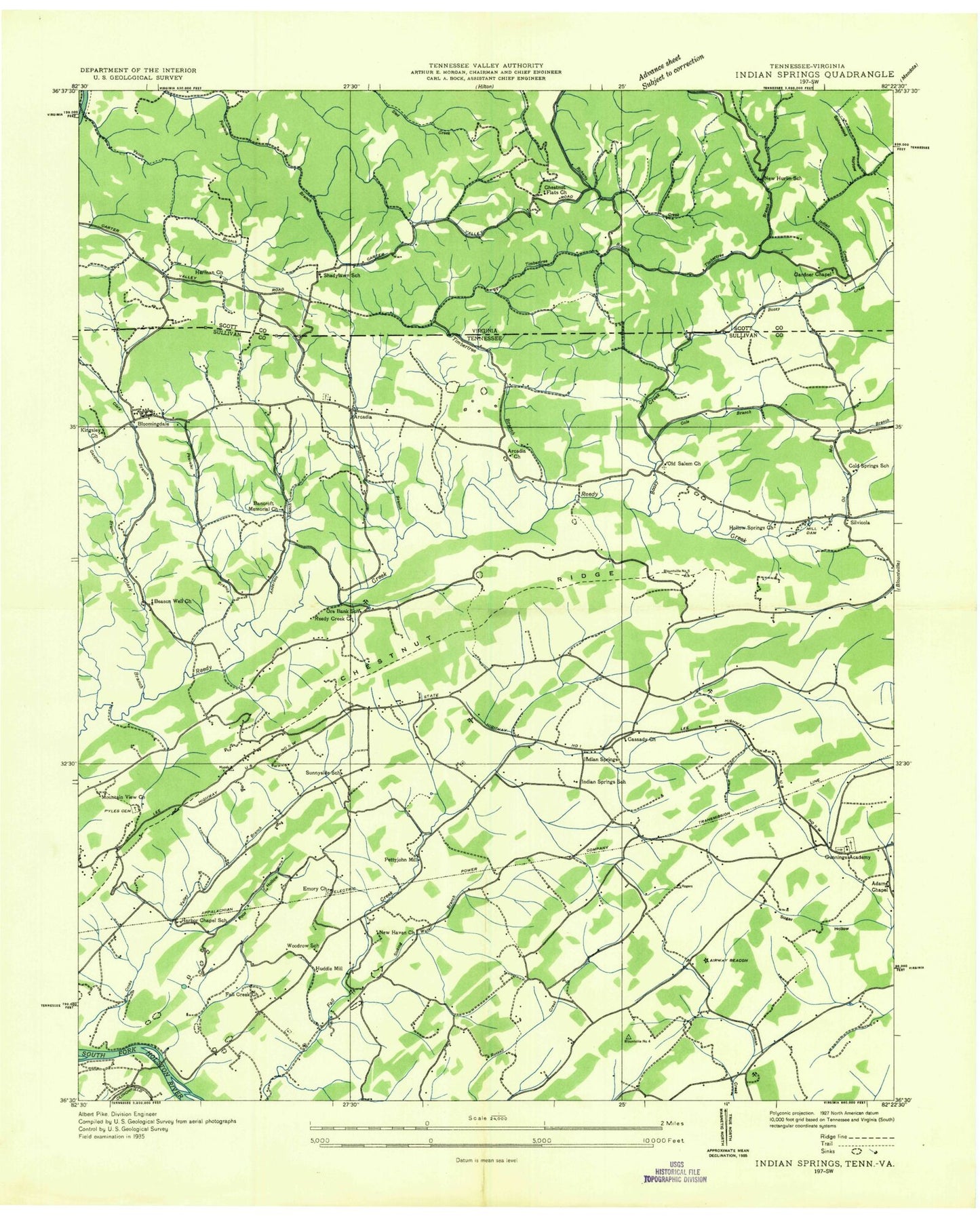 Classic USGS Indian Springs Tennessee 7.5'x7.5' Topo Map Image