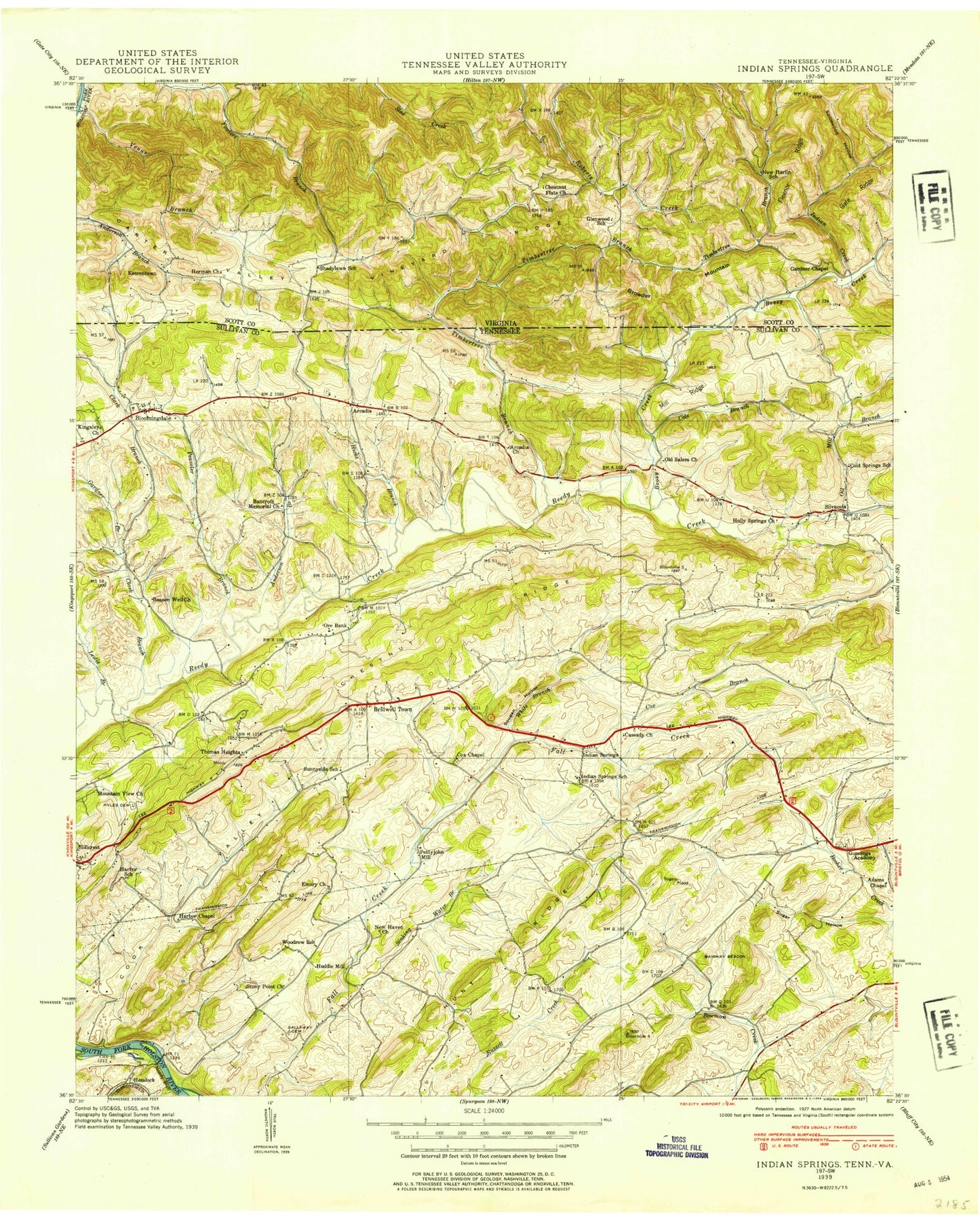Classic USGS Indian Springs Tennessee 7.5'x7.5' Topo Map Image