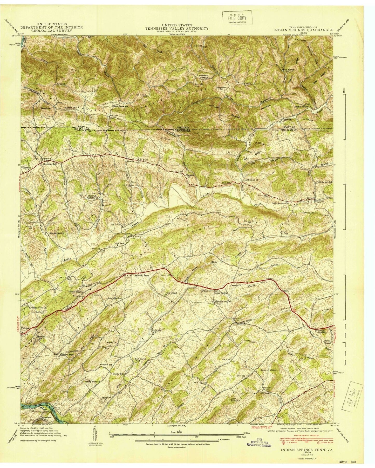 Classic USGS Indian Springs Tennessee 7.5'x7.5' Topo Map Image