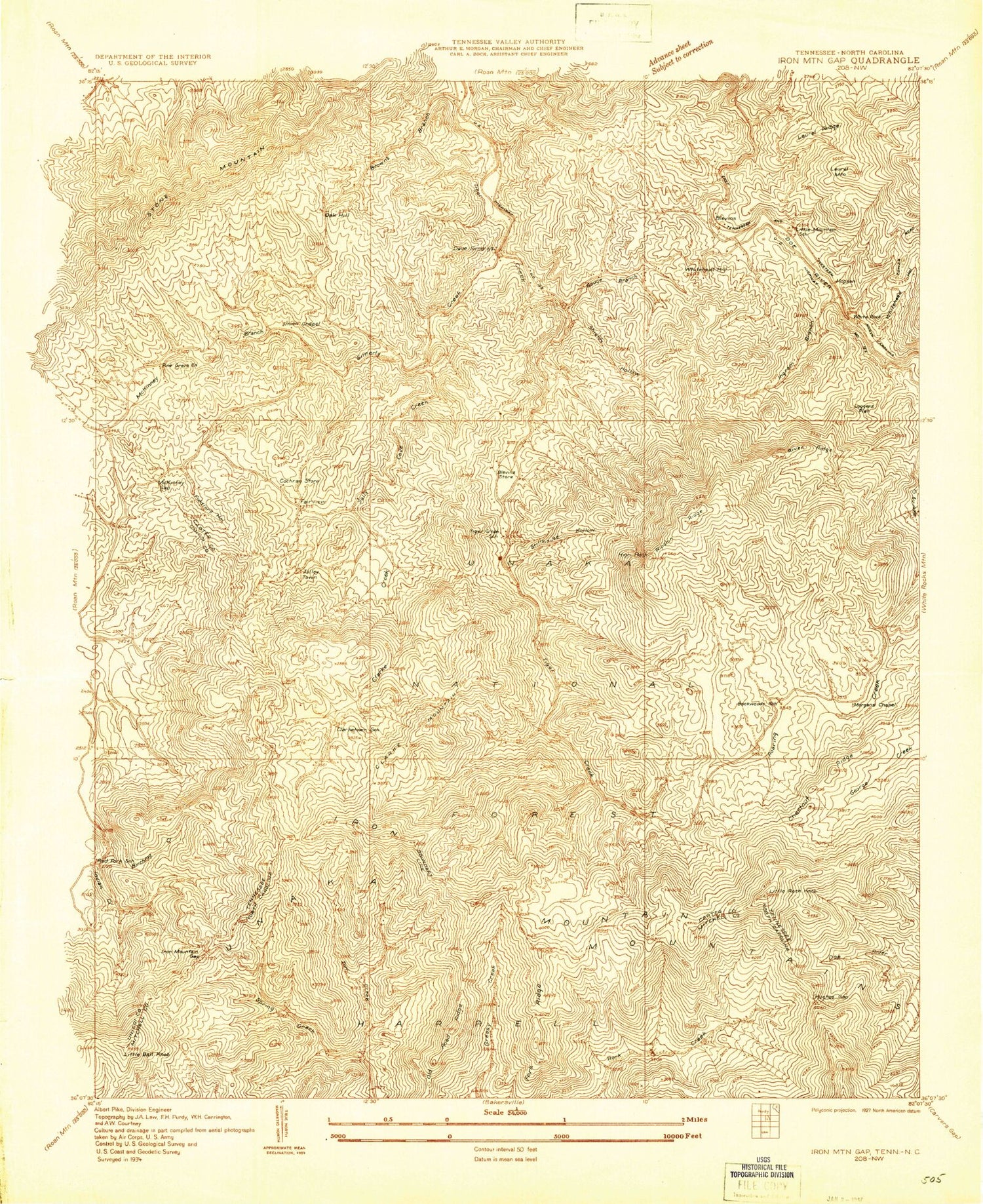 Classic USGS Iron Mountain Gap Tennessee 7.5'x7.5' Topo Map Image