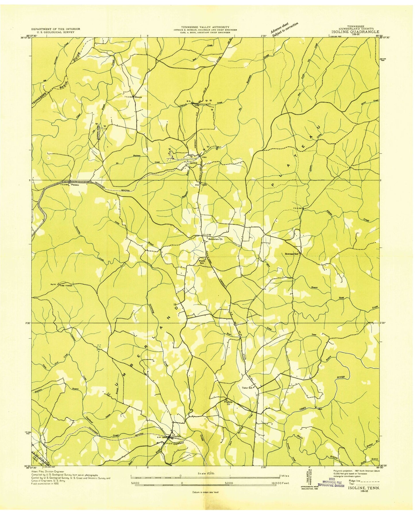 Classic USGS Isoline Tennessee 7.5'x7.5' Topo Map Image