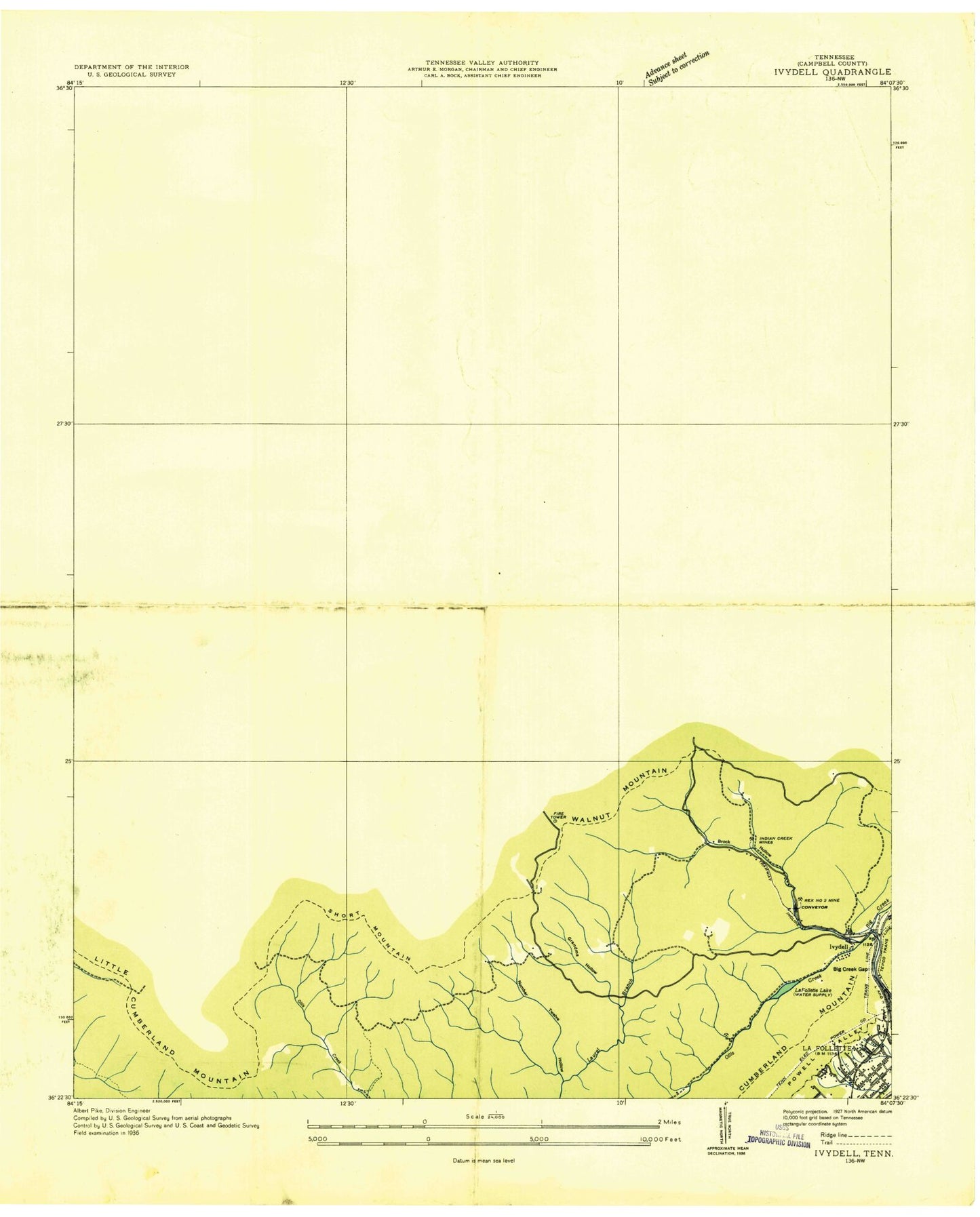Classic USGS Ivydell Tennessee 7.5'x7.5' Topo Map Image
