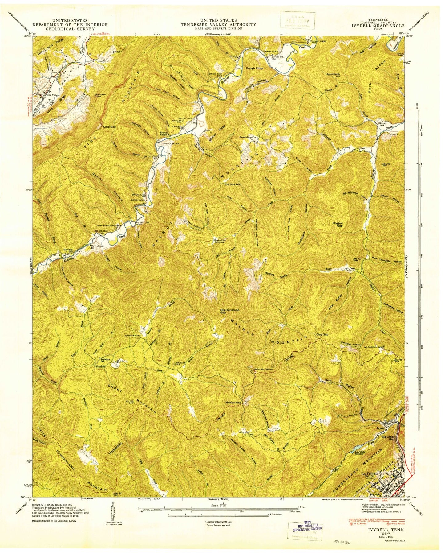 Classic USGS Ivydell Tennessee 7.5'x7.5' Topo Map Image