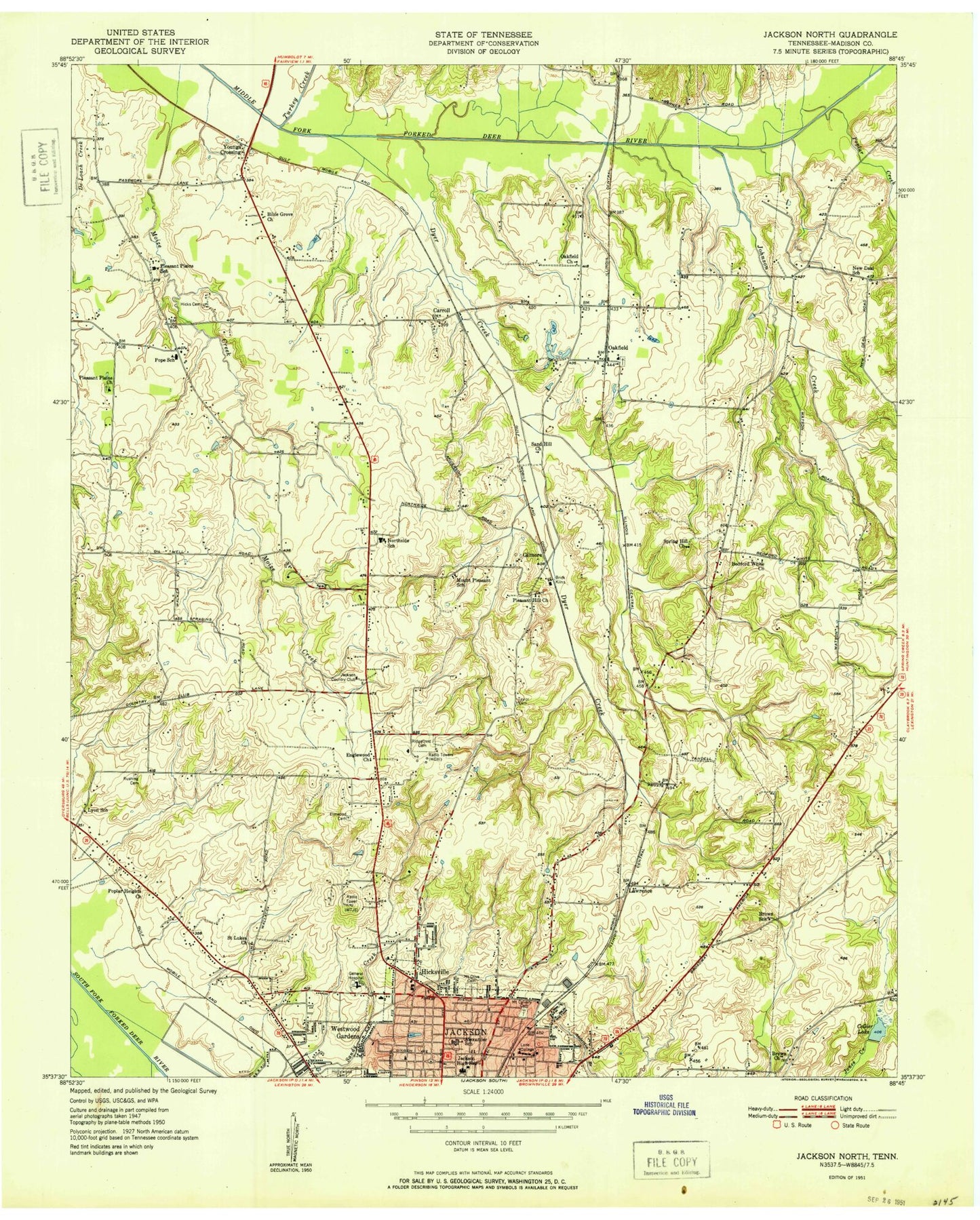Classic USGS Jackson North Tennessee 7.5'x7.5' Topo Map Image
