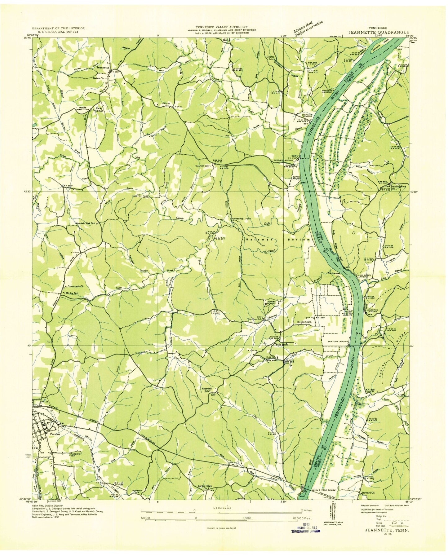 Classic USGS Jeannette Tennessee 7.5'x7.5' Topo Map Image
