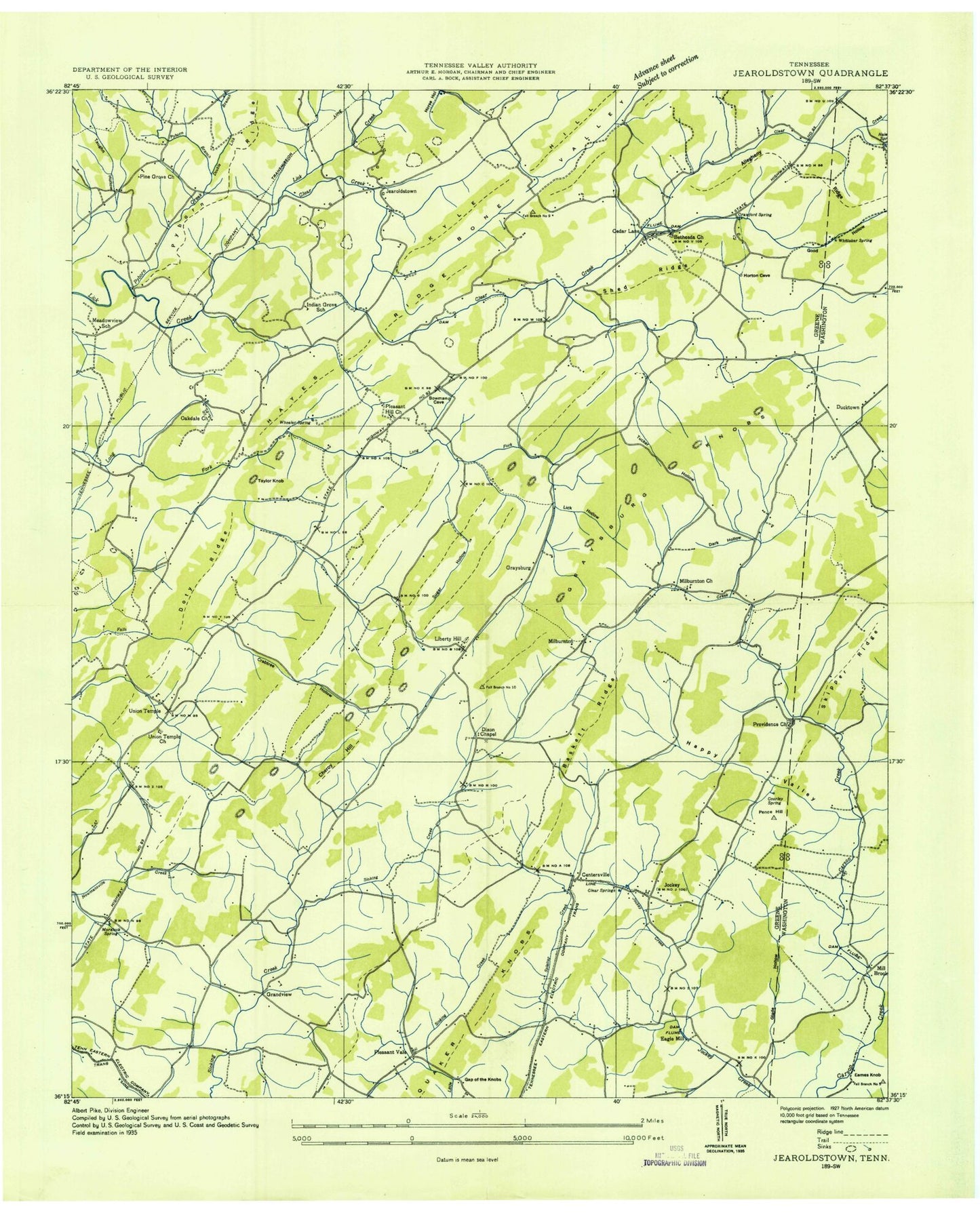 Classic USGS Jearoldstown Tennessee 7.5'x7.5' Topo Map Image