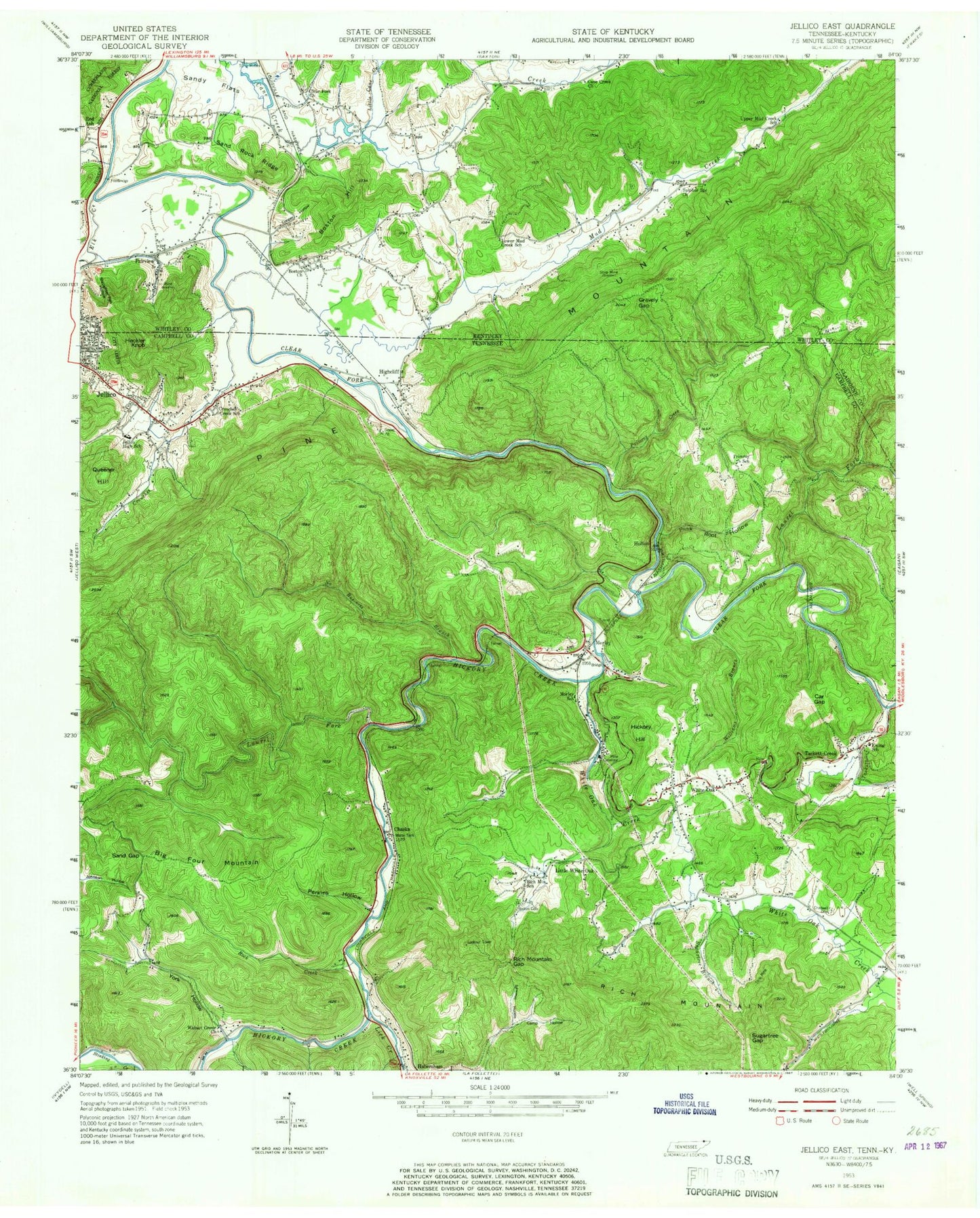 Classic USGS Jellico East Tennessee 7.5'x7.5' Topo Map Image