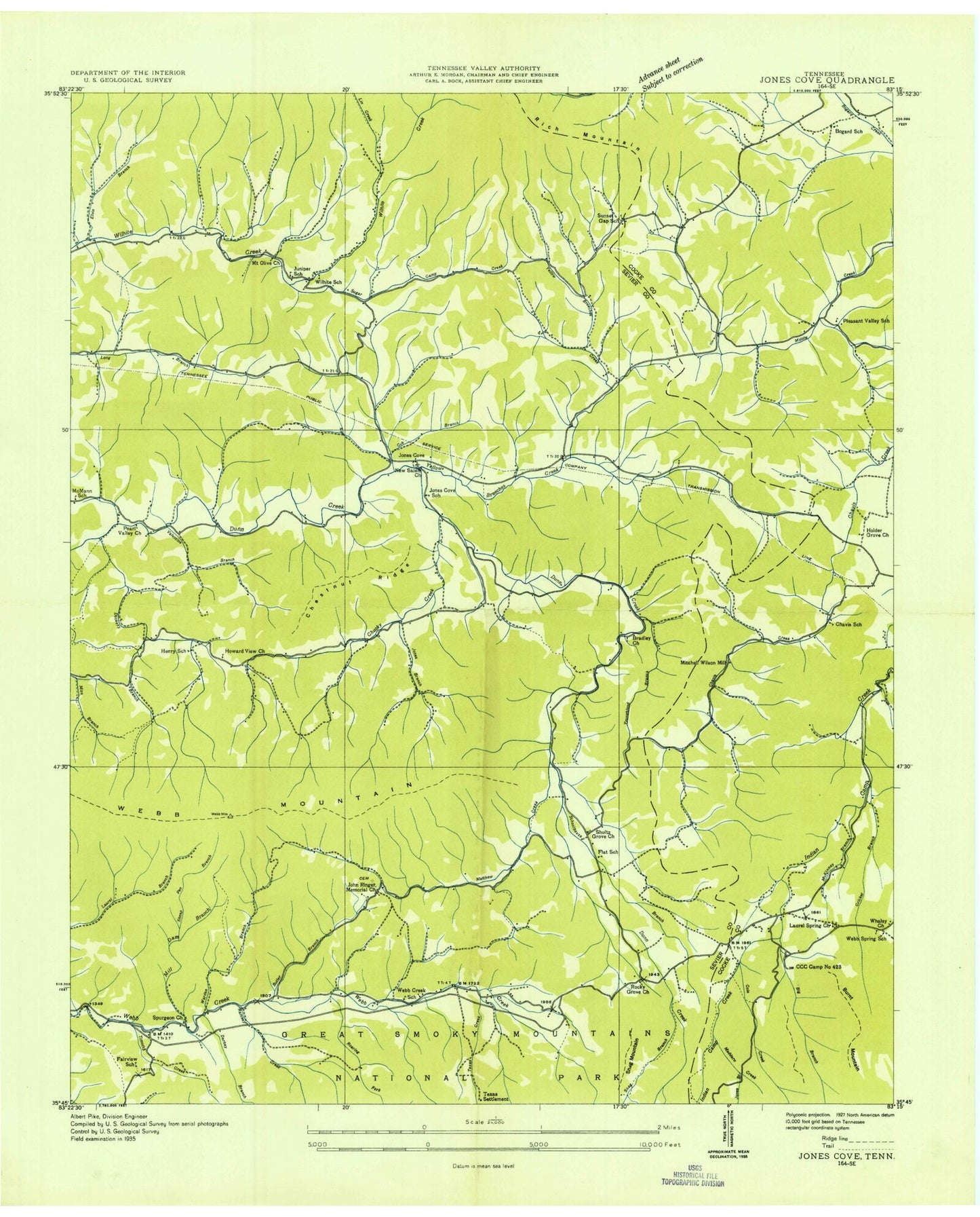 Classic USGS Jones Cove Tennessee 7.5'x7.5' Topo Map Image