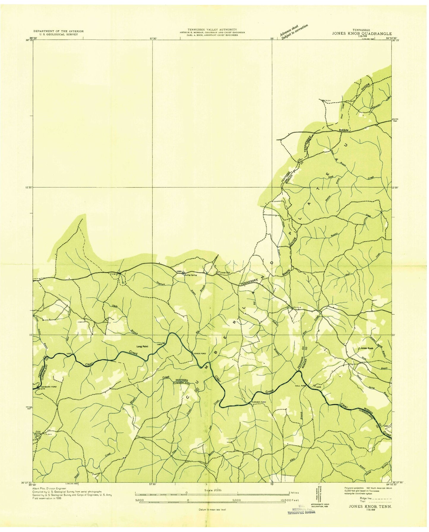 Classic USGS Jones Knob Tennessee 7.5'x7.5' Topo Map Image