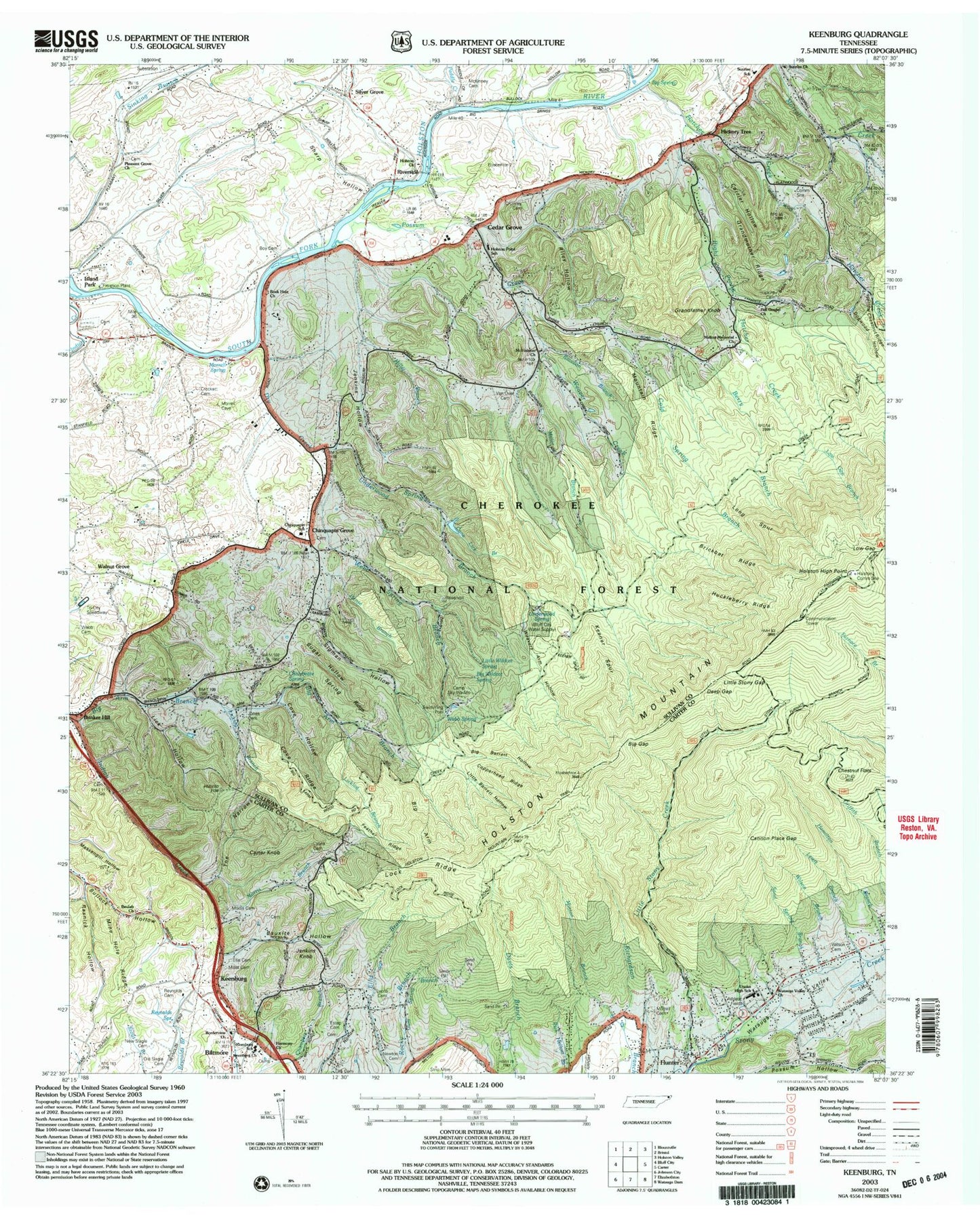 Classic USGS Keenburg Tennessee 7.5'x7.5' Topo Map Image