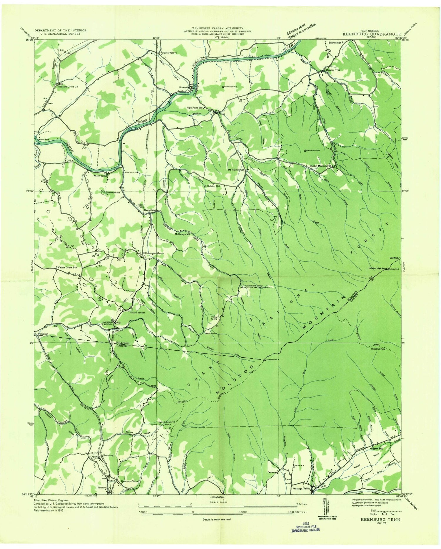 Classic USGS Keenburg Tennessee 7.5'x7.5' Topo Map Image