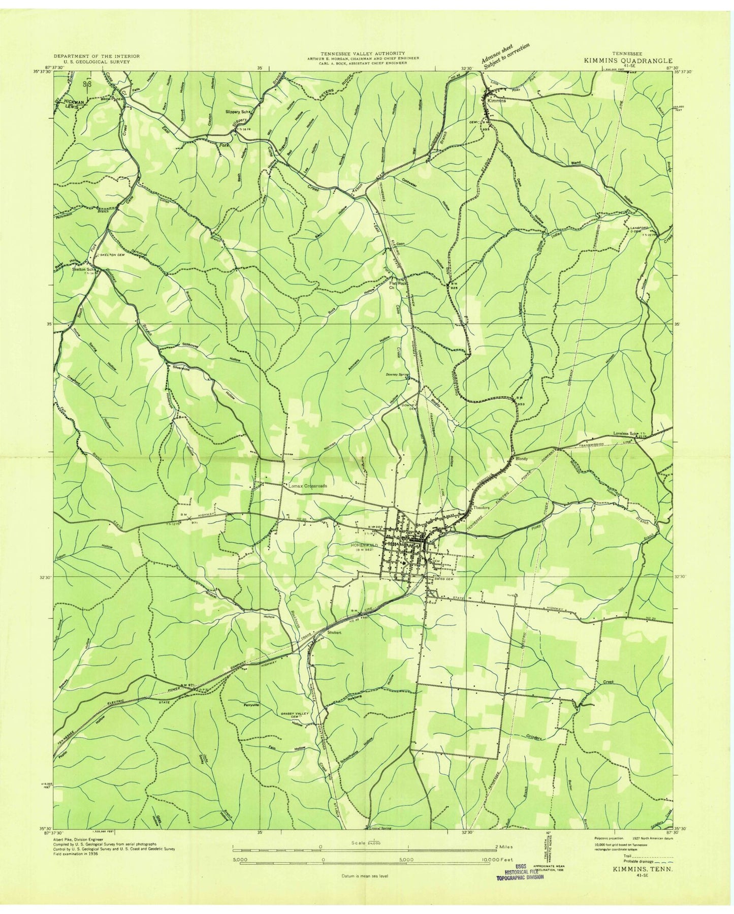 Classic USGS Hohenwald Tennessee 7.5'x7.5' Topo Map Image