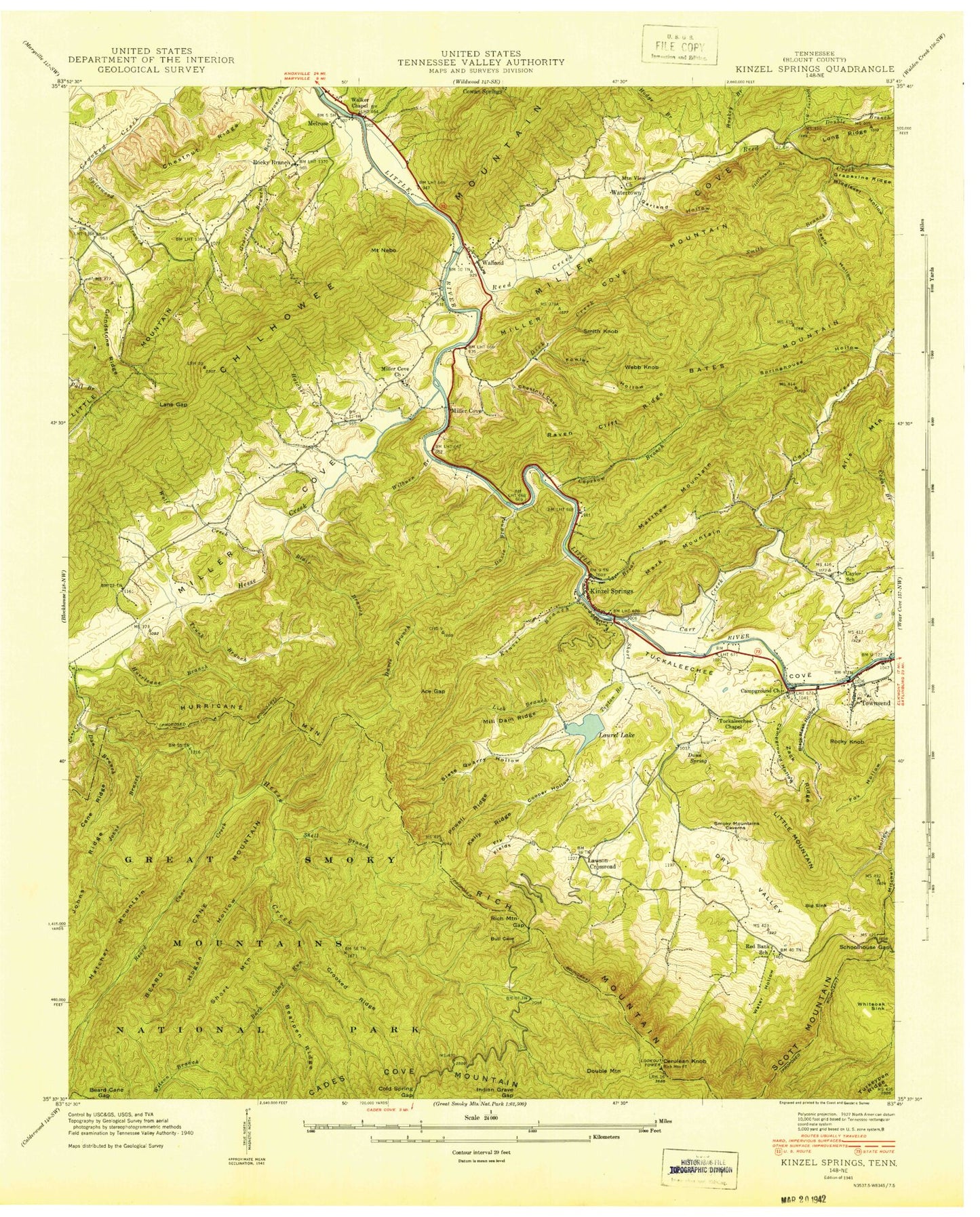 Classic USGS Kinzel Springs Tennessee 7.5'x7.5' Topo Map Image
