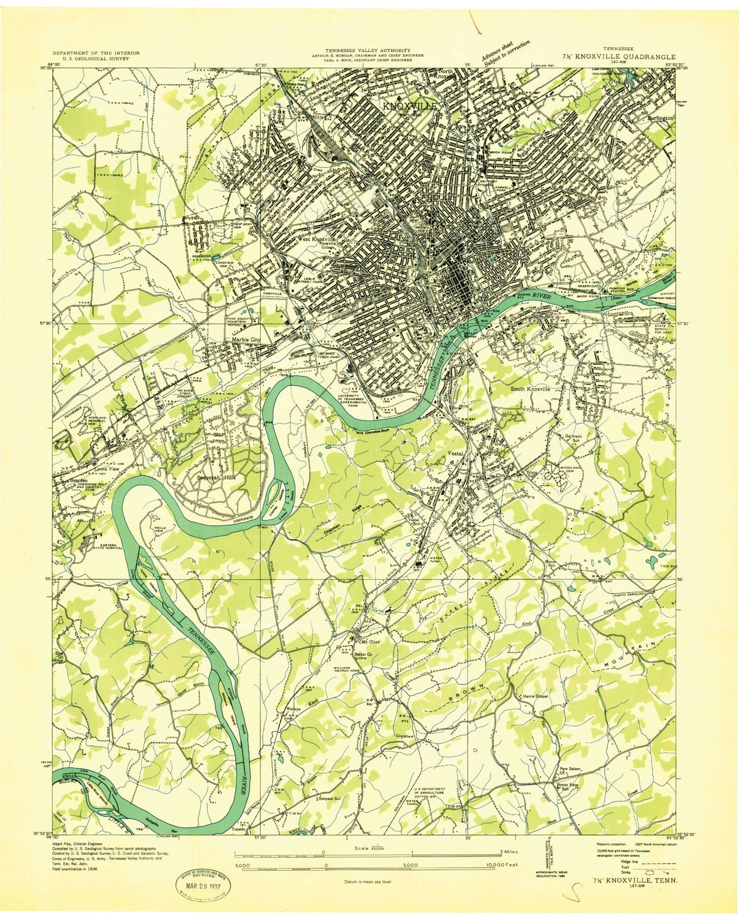 Classic USGS Knoxville Tennessee 7.5'x7.5' Topo Map Image