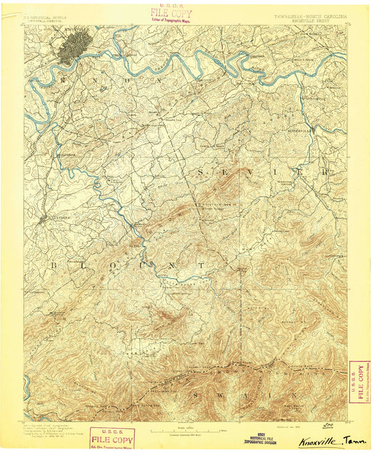 Historic 1892 Knoxville Tennessee 30'x30' Topo Map Image