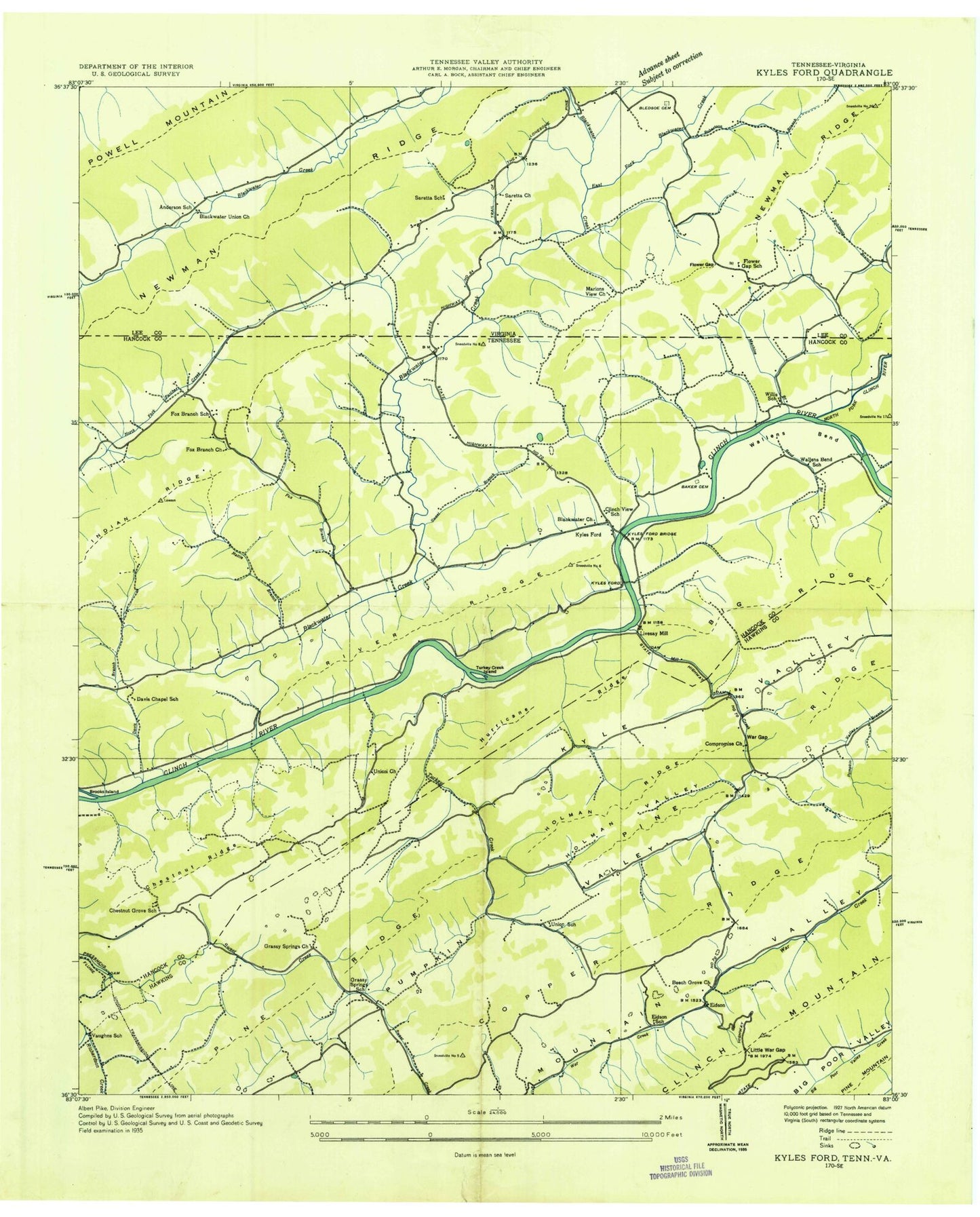 Classic USGS Kyles Ford Tennessee 7.5'x7.5' Topo Map Image