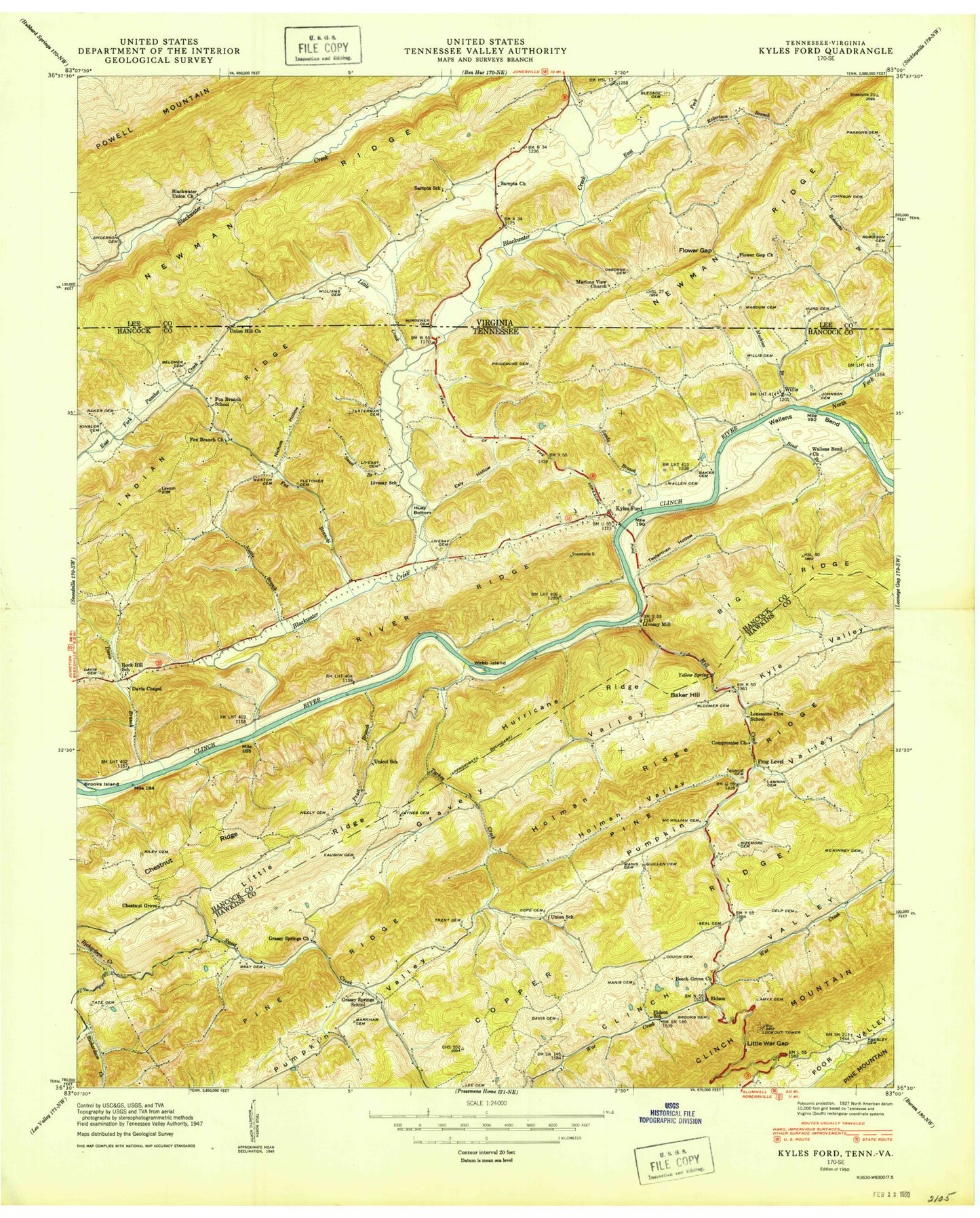 Classic USGS Kyles Ford Tennessee 7.5'x7.5' Topo Map Image