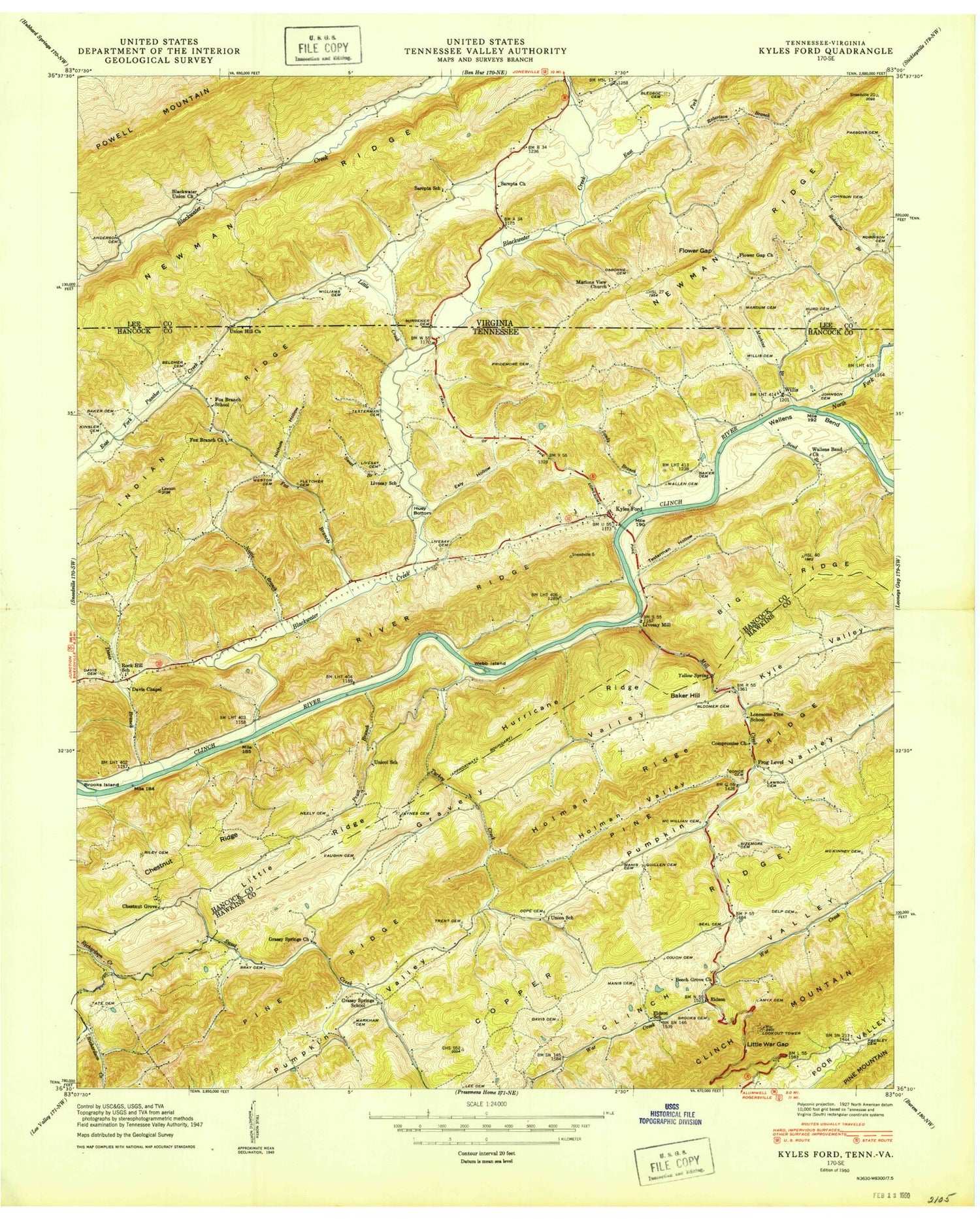 Classic USGS Kyles Ford Tennessee 7.5'x7.5' Topo Map Image