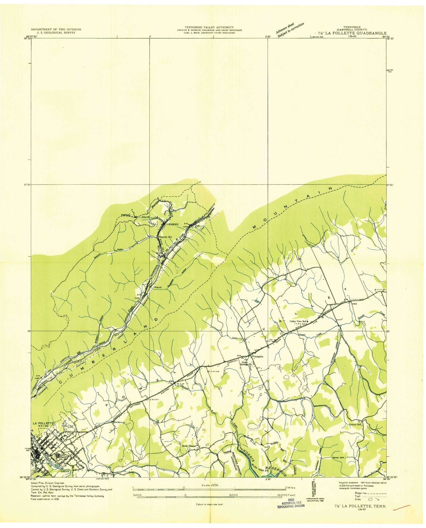 Classic USGS La Follette Tennessee 7.5'x7.5' Topo Map Image