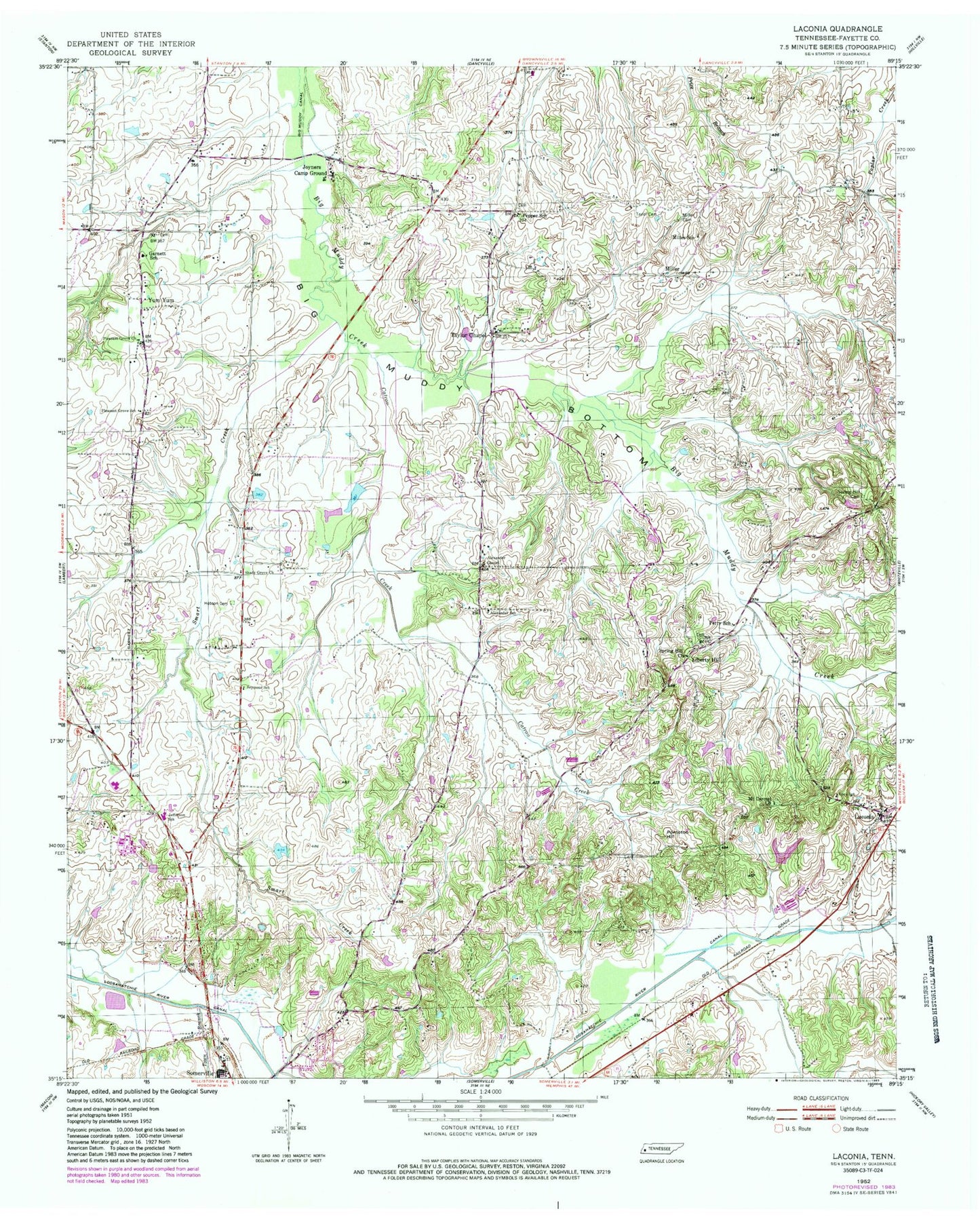 Classic USGS Laconia Tennessee 7.5'x7.5' Topo Map Image