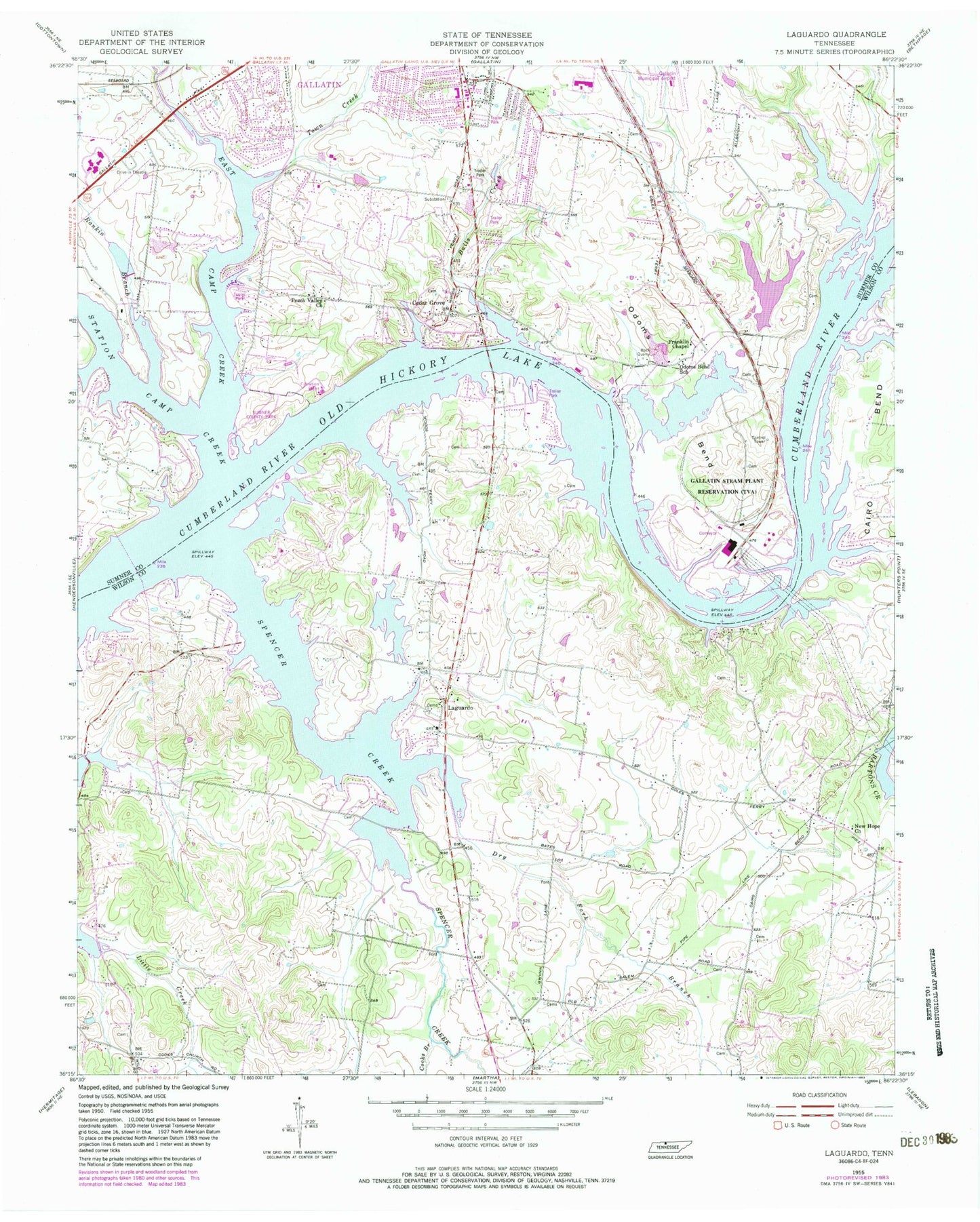 Classic USGS Laguardo Tennessee 7.5'x7.5' Topo Map Image