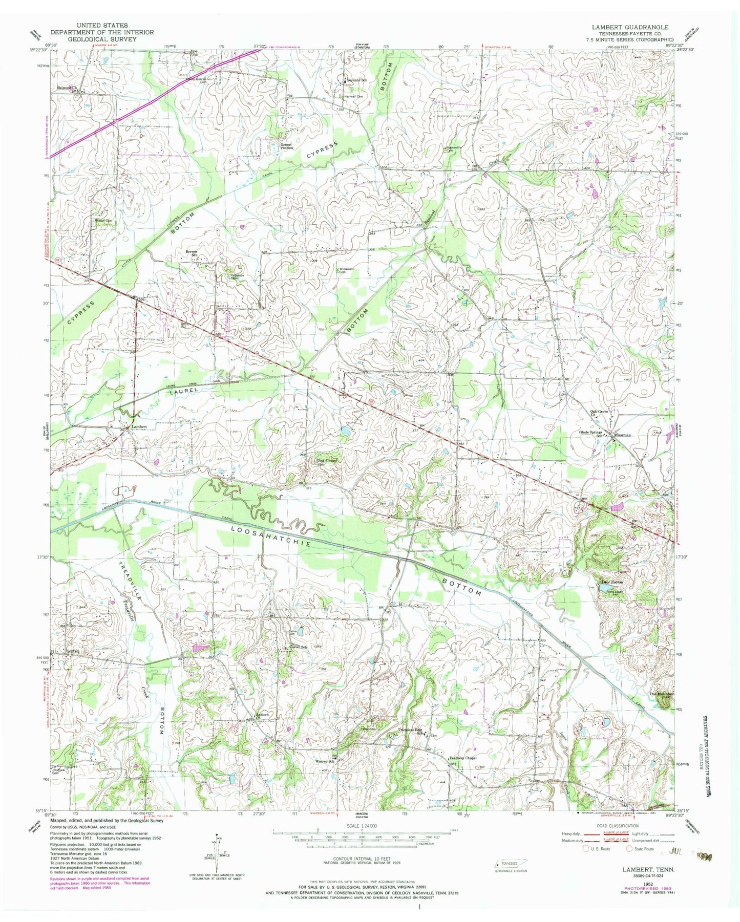 Classic USGS Lambert Tennessee 7.5'x7.5' Topo Map Image