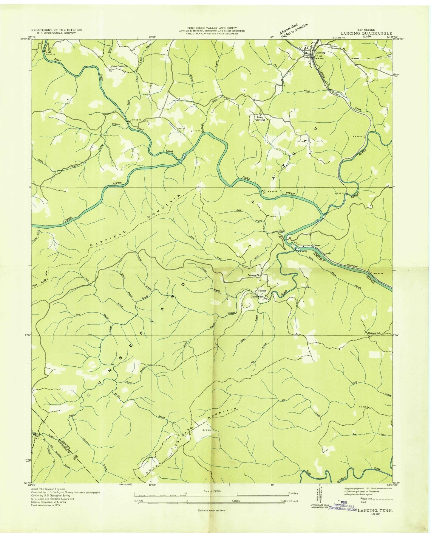 Classic USGS Lancing Tennessee 7.5'x7.5' Topo Map Image