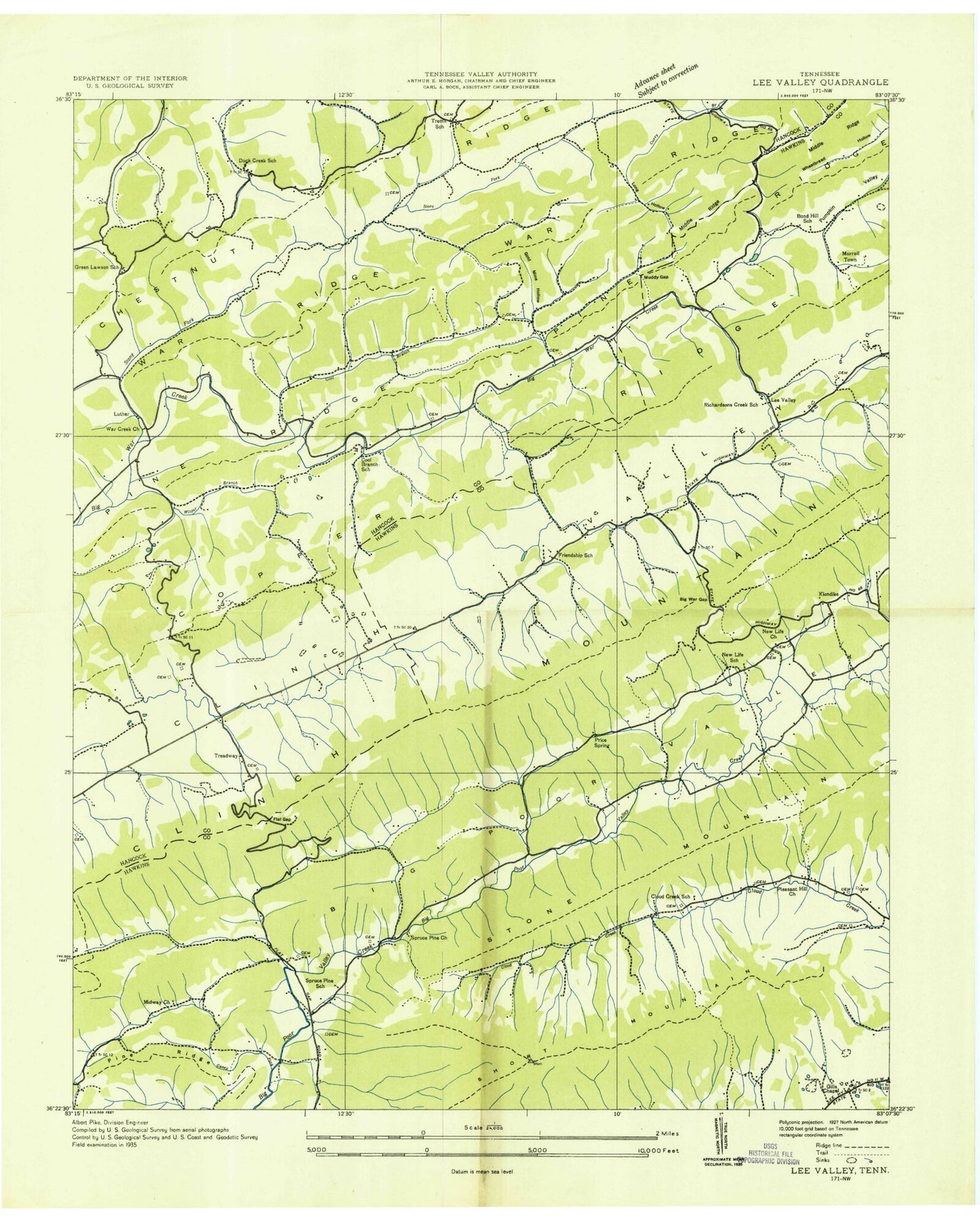 Classic USGS Lee Valley Tennessee 7.5'x7.5' Topo Map Image